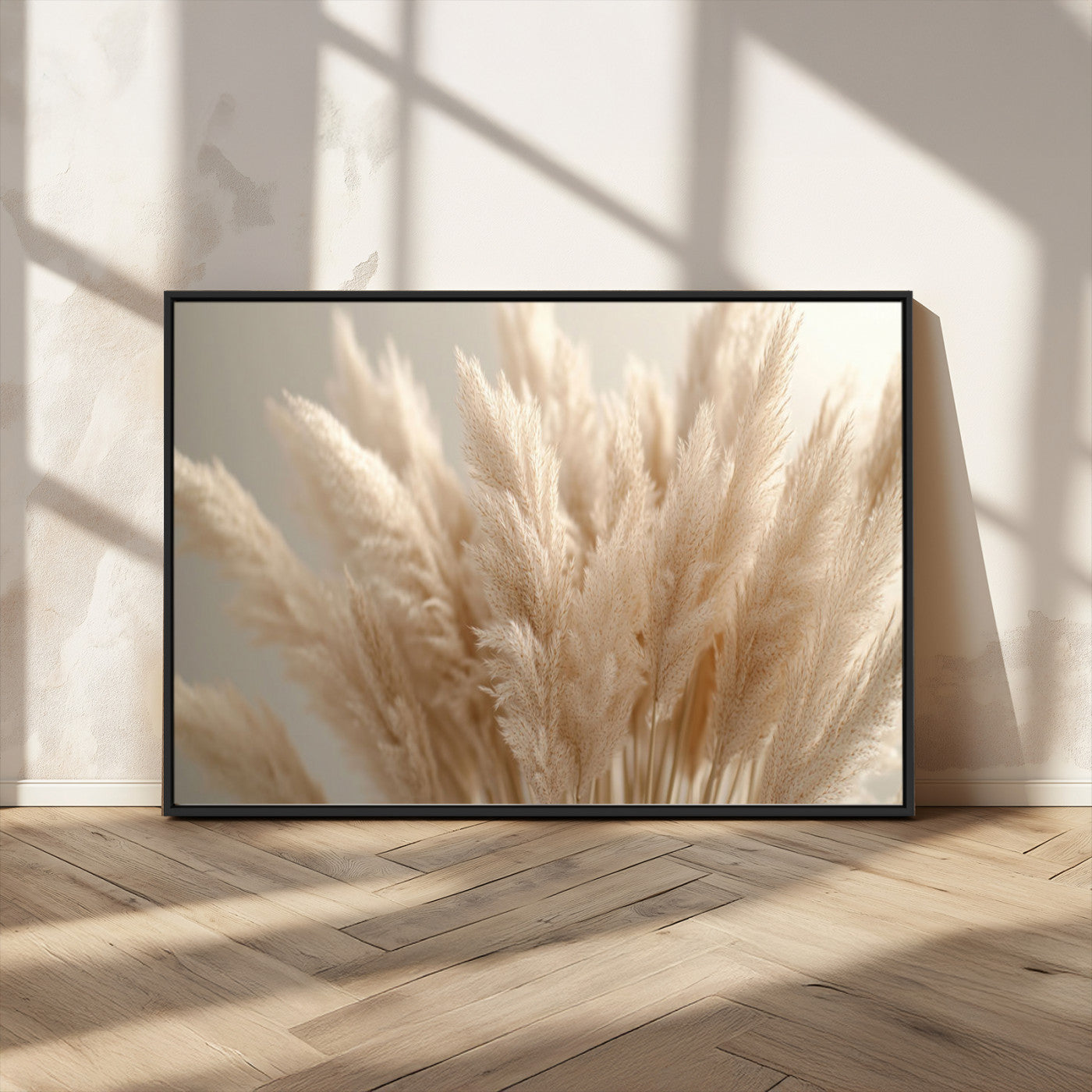 -Pampas Grass Canvas Wall Art - Elegant Neutral Decor for Living Room, Boho Minimalist Artwork, Ready