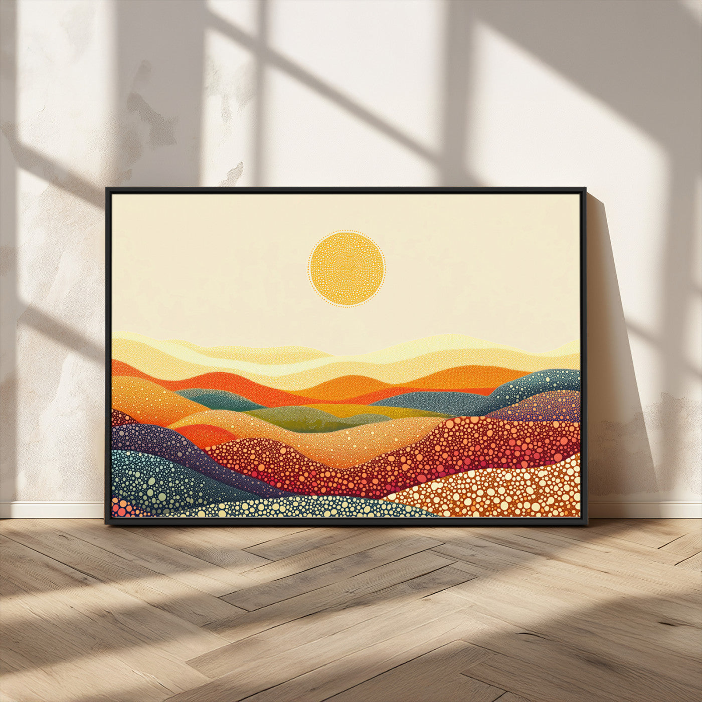 74226-MGV-CV-36X24-YAYOI KUSAMA Colorful Dot Art Landscape Canvas - Framed Abstract Pointillism Inspired by Nature with