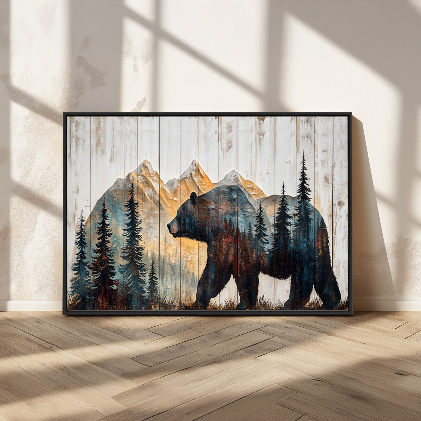 -Rustic Bear Wall Art - Grizzly 399 Bear Wall Art - Mountain Wood Canvas Wall Art - Nature Theme