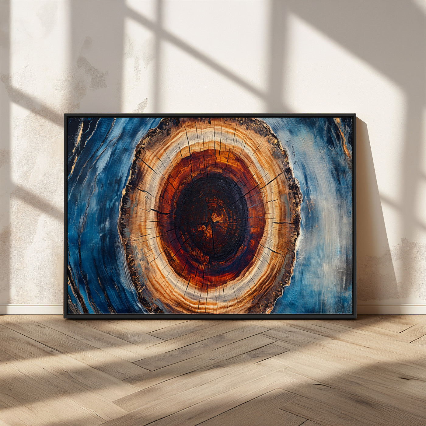 30457-MGV-CV-36X24-Framed Abstract Tree Ring Wall Art Print, Natural Rustic Wood Texture Canvas Print, Wood Tree Stump