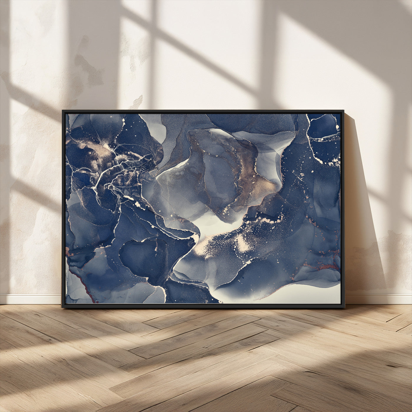 28282-MGV-FC-36X24_Black-Large Abstract Blue and Gold Canvas Wall Art | Fluid Ink Artwork Print | Luxury Wall Decor for