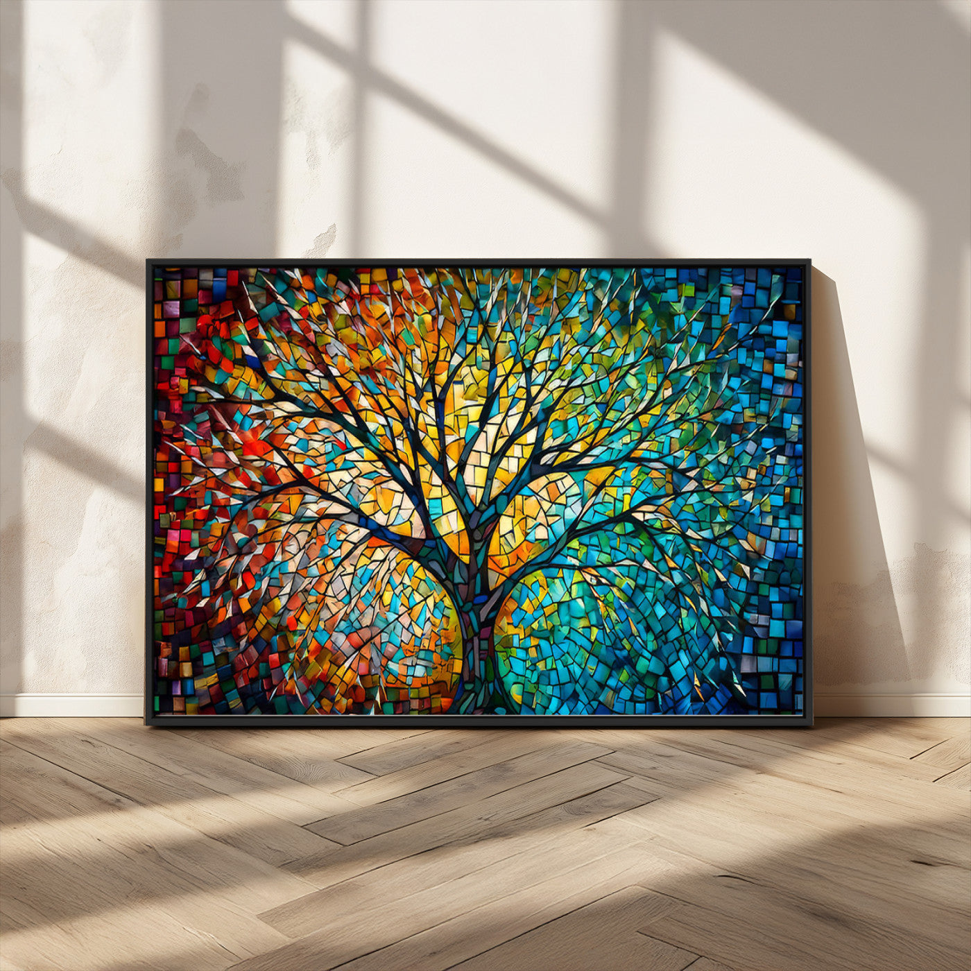 99325-MGV-CV-36X24-Yggdrasil Tree of Life Wall Art Print Canvas | Mosaic Style 3-Panel Canvas Print