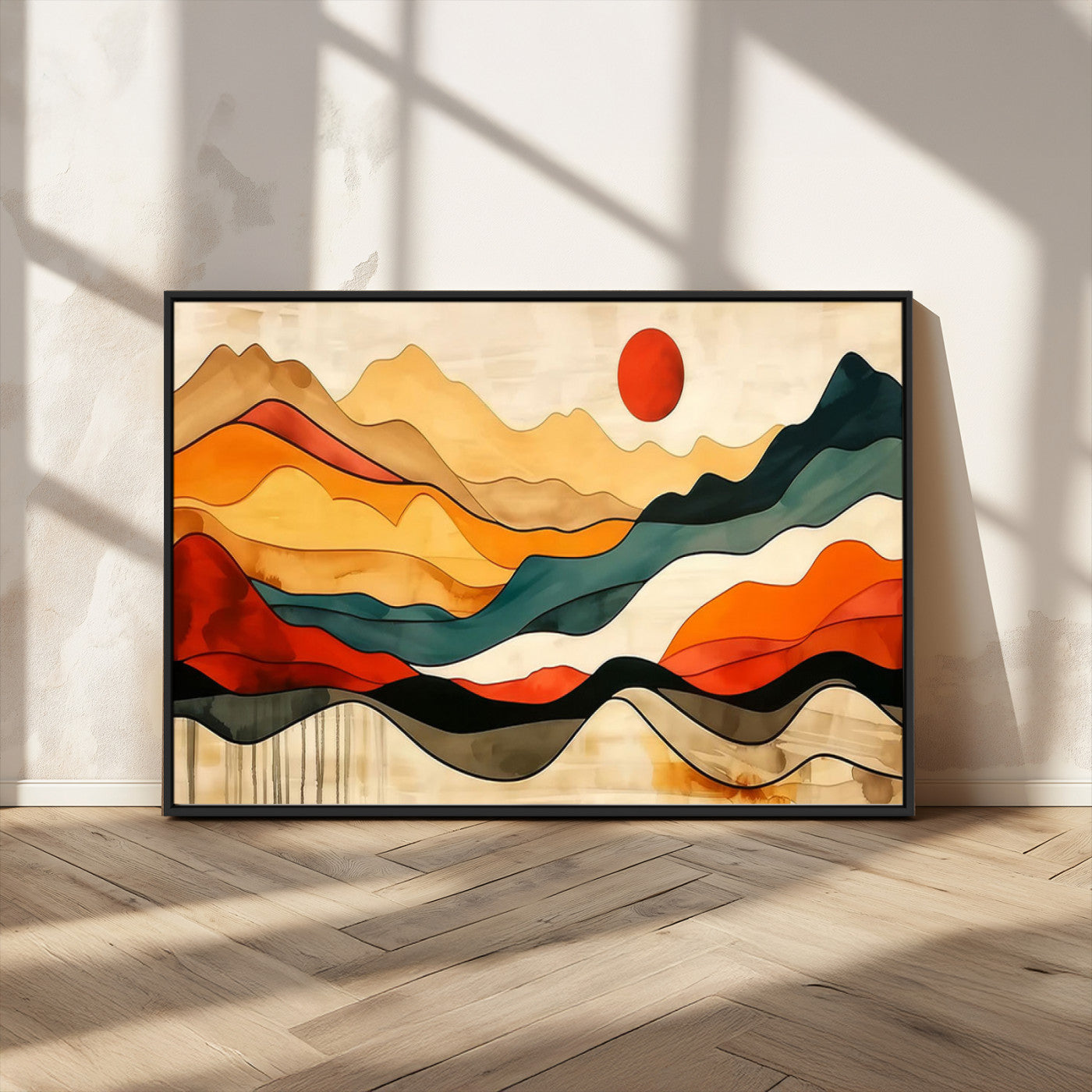 23241-MGV-CV-36X24-Mid Century Wall Art Print - Abstract Woodland Print - Modern Art Panoramic Mountain Wall Art