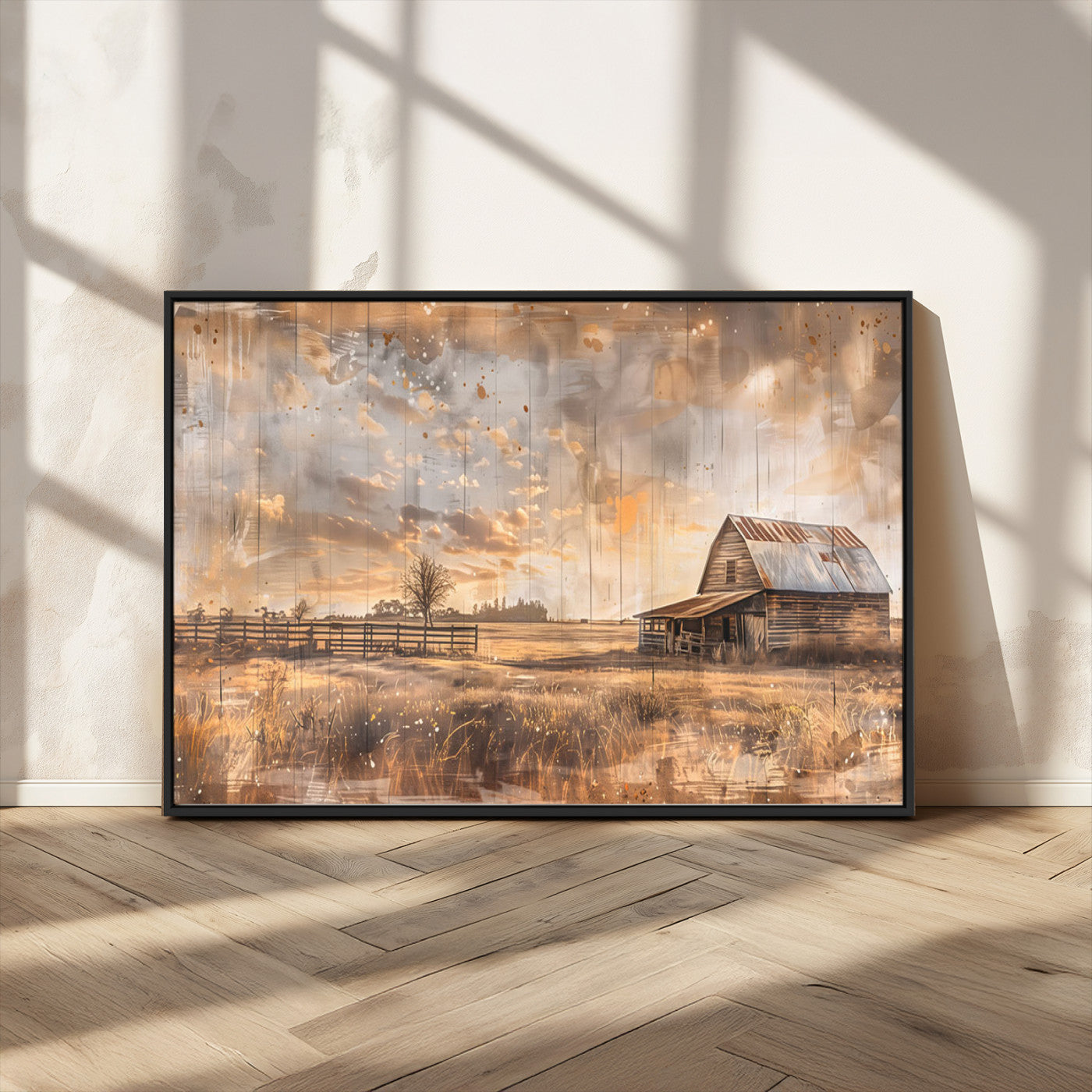 FARM2-MGV-CV-36X24-Rustic Farmhouse Wall Art Canvas Print | Barn and Field Canvas Print | Vintage Country Landscape