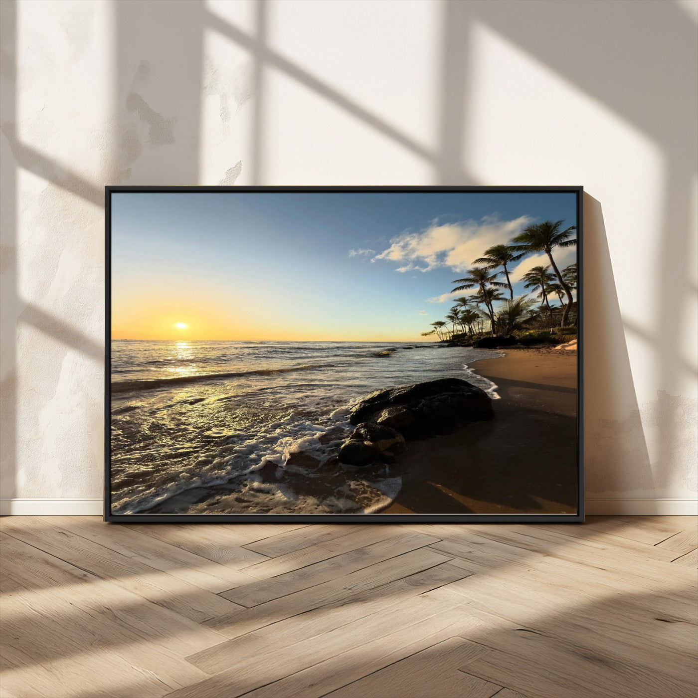 Nadir2-MGV-CV-36X24-Tropical Beach Wall Art - Stunning Ocean Sunset Canvas Print with Palm Tree Design for Relaxing and