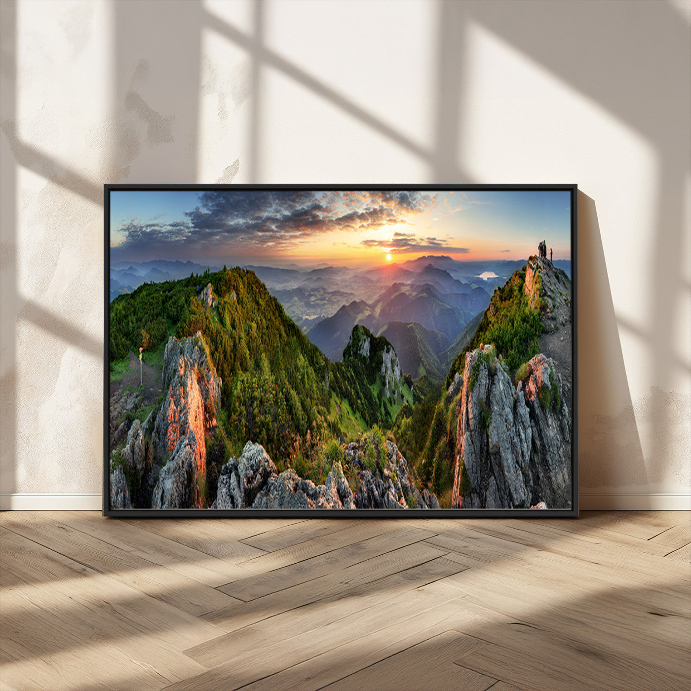 51582565-MGV-CV-36X24-Mountain Sunset Panoramic Wall Art Canvas Print – Framed Scenic Wilderness Scene with Majestic Summit Artwork for Home, Office