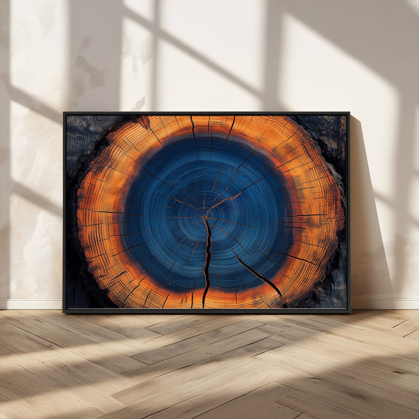 MGV-FC-36X24 - Abstract Tree Ring Wall Art Print, Natural Rustic Wood Texture Canvas Print, Framed Tree Ring Printing, Wood Tree Stump Artwork Canvas Print