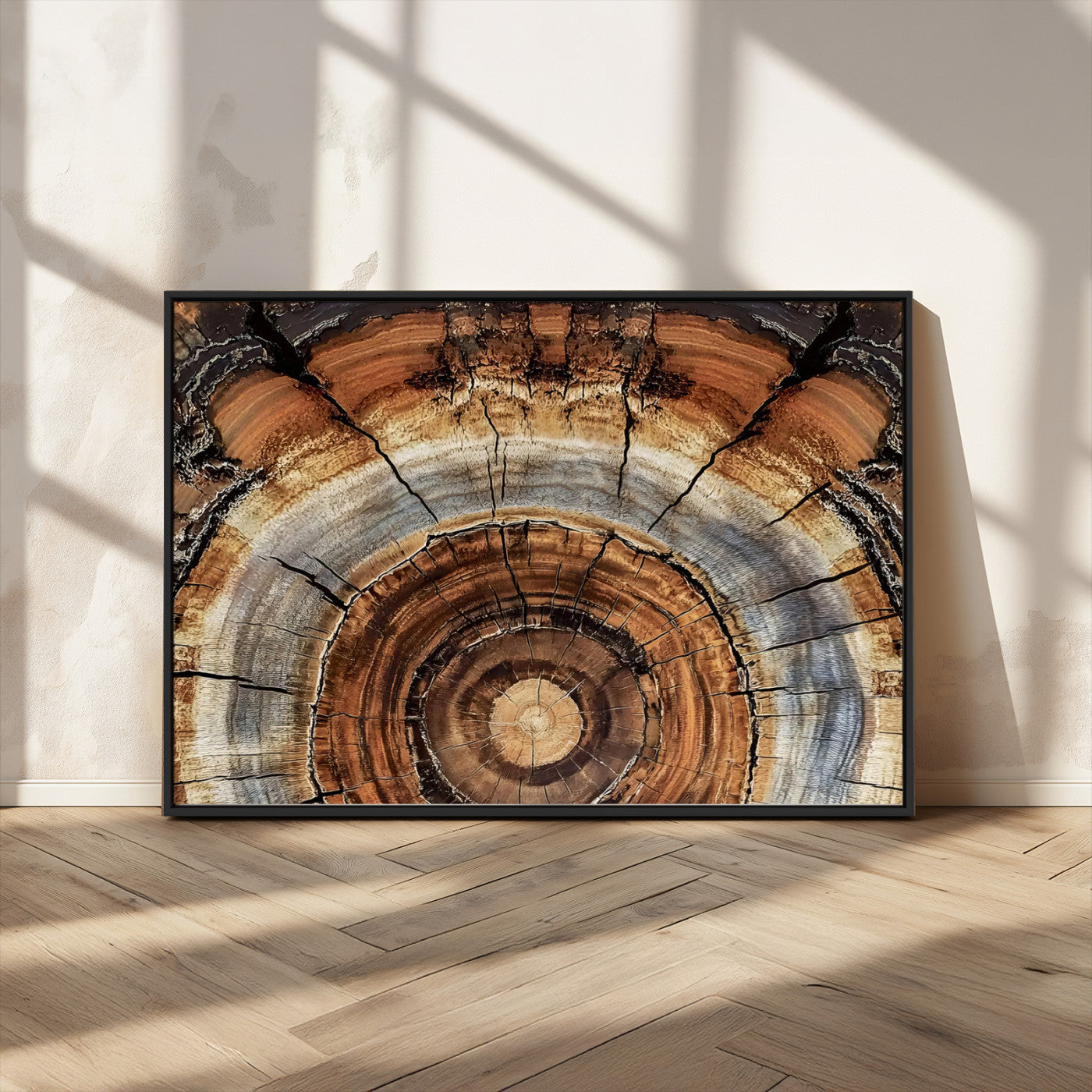 15184146-MGV-CV-36X24-Tree Rings Wall Art Canvas Print – Rustic Wood Texture Natural Grain Organic Pattern Earthy Artwork for Home Office
