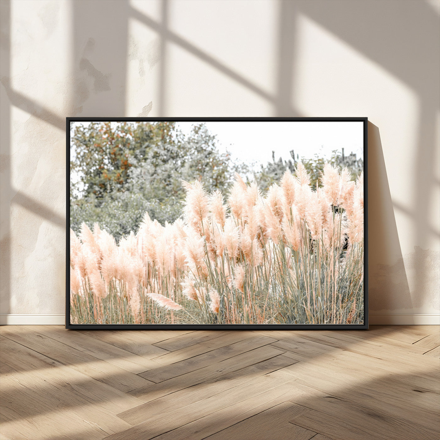 21826392-MGV-CV-36X24 - Pampas Grass Wall Art – Soft Blush Hues and Natural Texture Canvas Print, Serene Outdoors & Botanical Charm for Living Room or Nature Decor