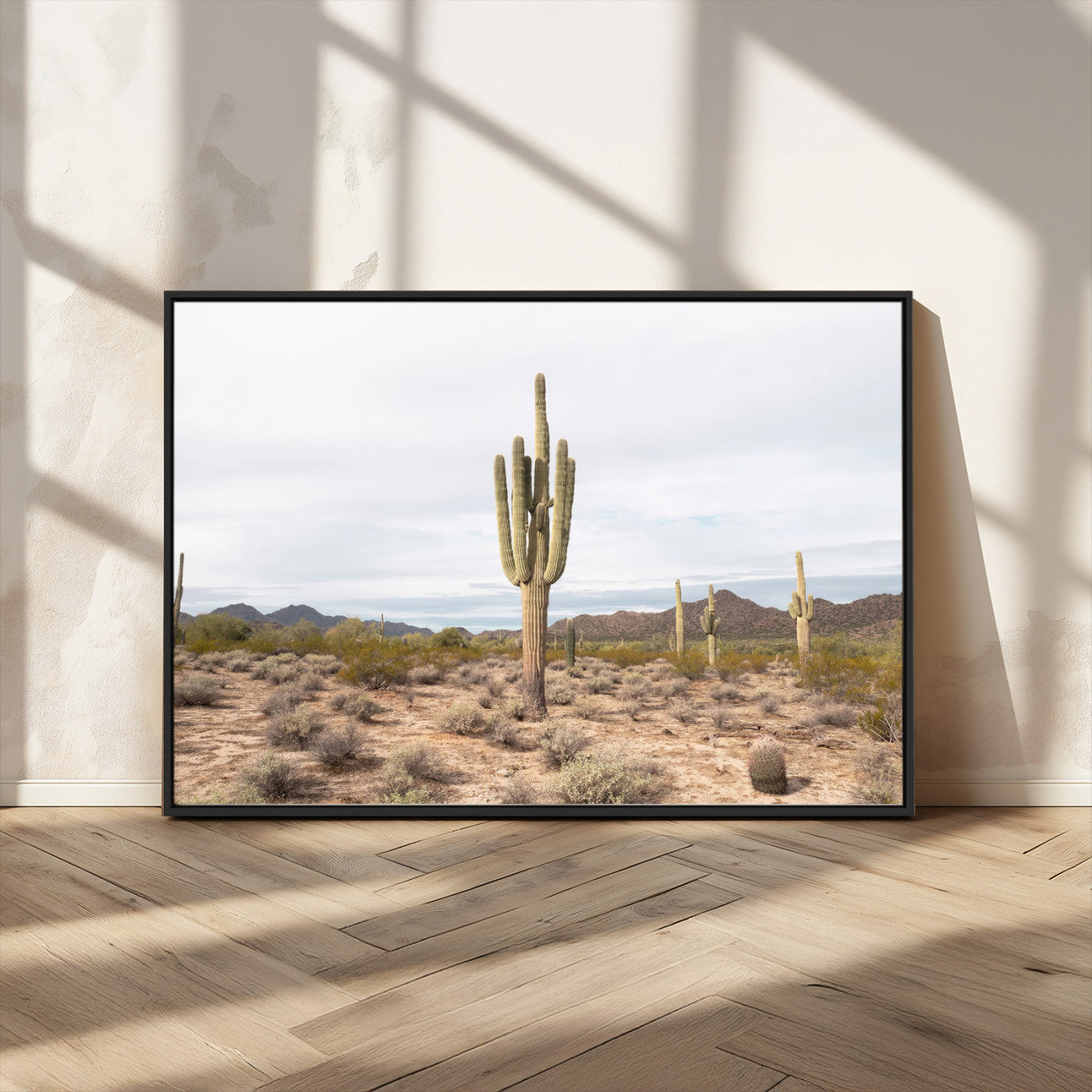 MGV-FC-36X24 - Saguaro Cactus Wall Art Canvas Print, Framed Desert Cactus Art Picture Print, Earthy Desert Perfect Southwestern Boho Decor Artwork