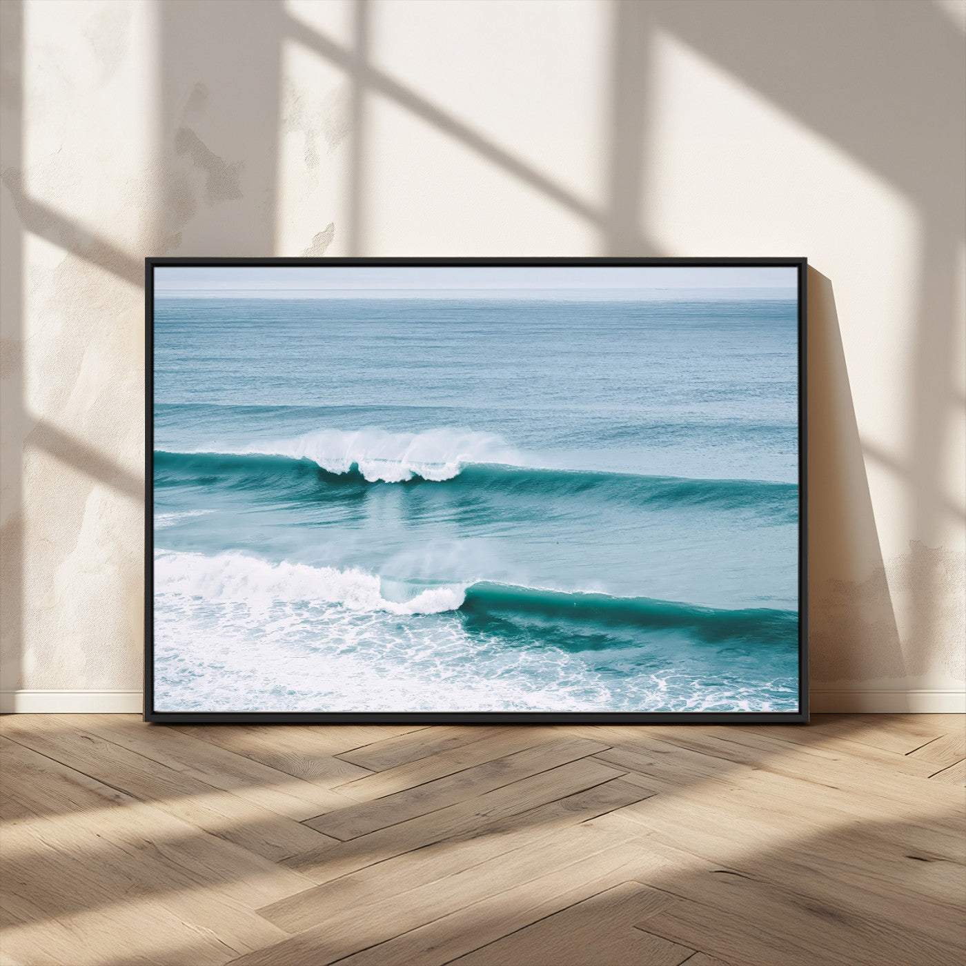 73692470-MGV-CV-36X24-Ocean Swell Wall Art Canvas Print – Framed Surf Waves Scene with Blue Water Artwork for Home, Office, Living Room