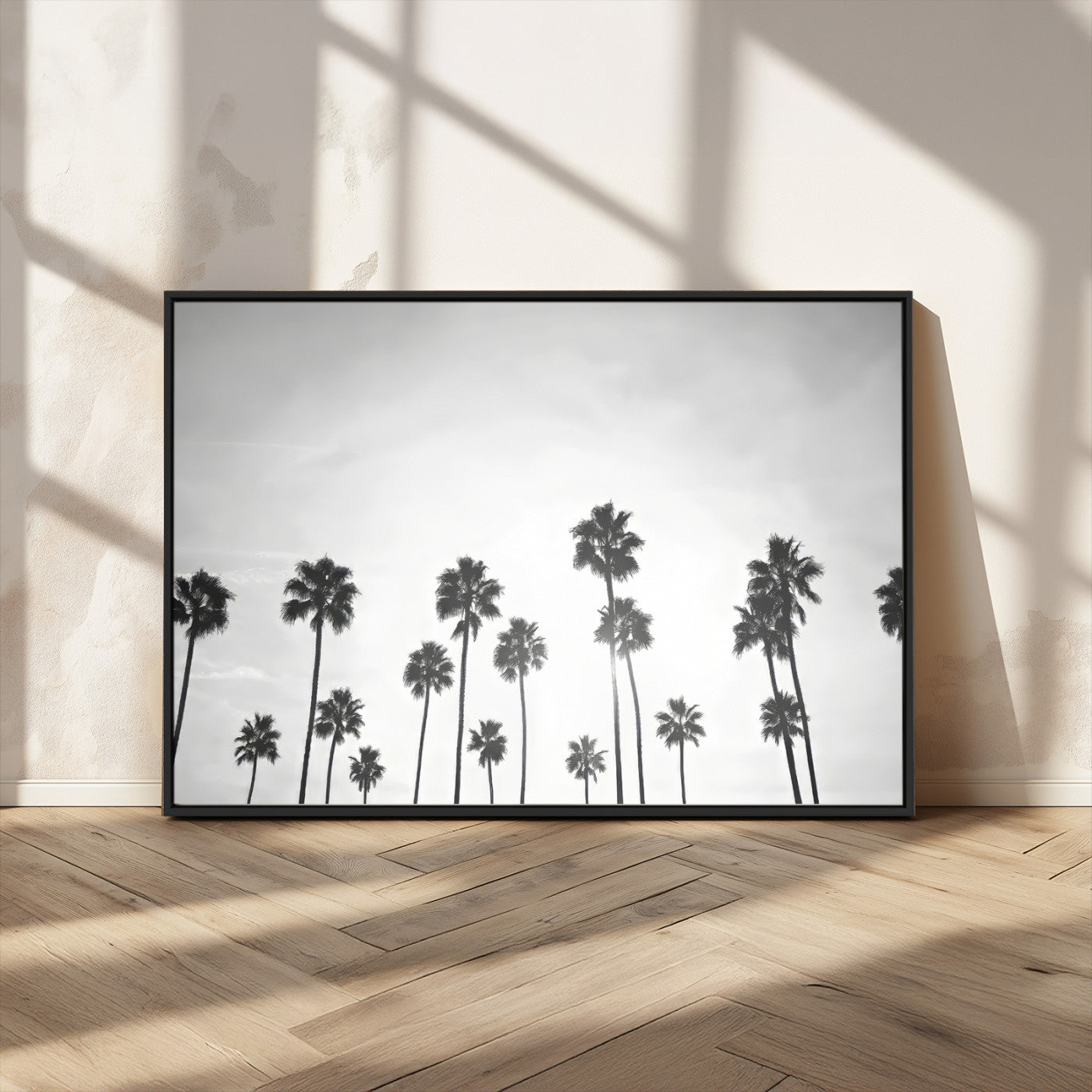 62298277-MGV-CV-36X24-Monochrome Palms Wall Art Canvas Print – Framed Minimalist Silhouetted Trees Artwork for Home, Office, Living Room