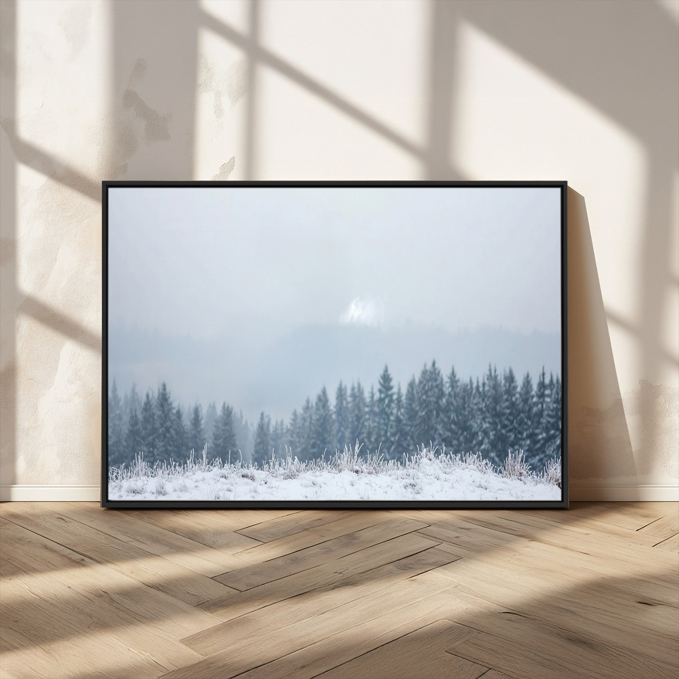 33033082-MGV-FC-36X24_Black-Winter Forest Wall Art Canvas Print – Framed Snowy Landscape Art Picture Misty Tree Scene Artwork for Home Office