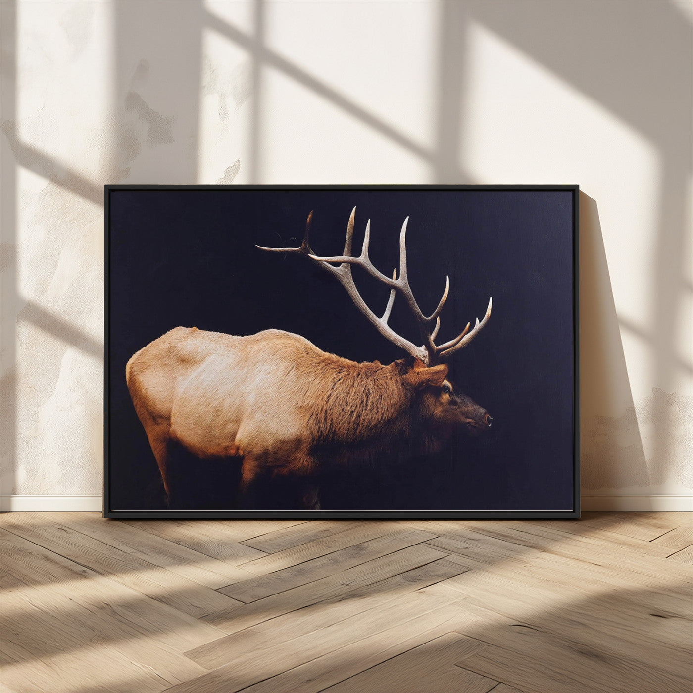 89239257-MGV-FC-36X24 - Rustic Elk Wall Art Canvas Print – Framed Moody Wildlife Art Picture Western Animal Artwork for Home, Office