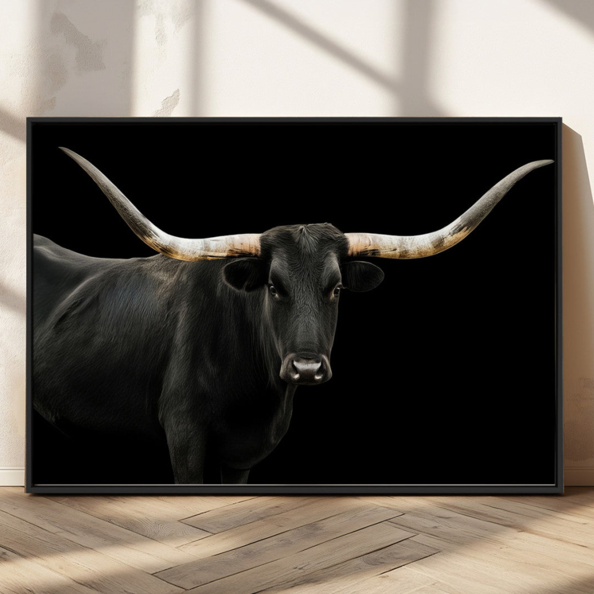 23572907-MGV-CV-36X24-Texas Longhorn Wall Art Canvas Print – Framed Rustic Western Farmhouse Animal Modern Minimal Artwork for Home Office