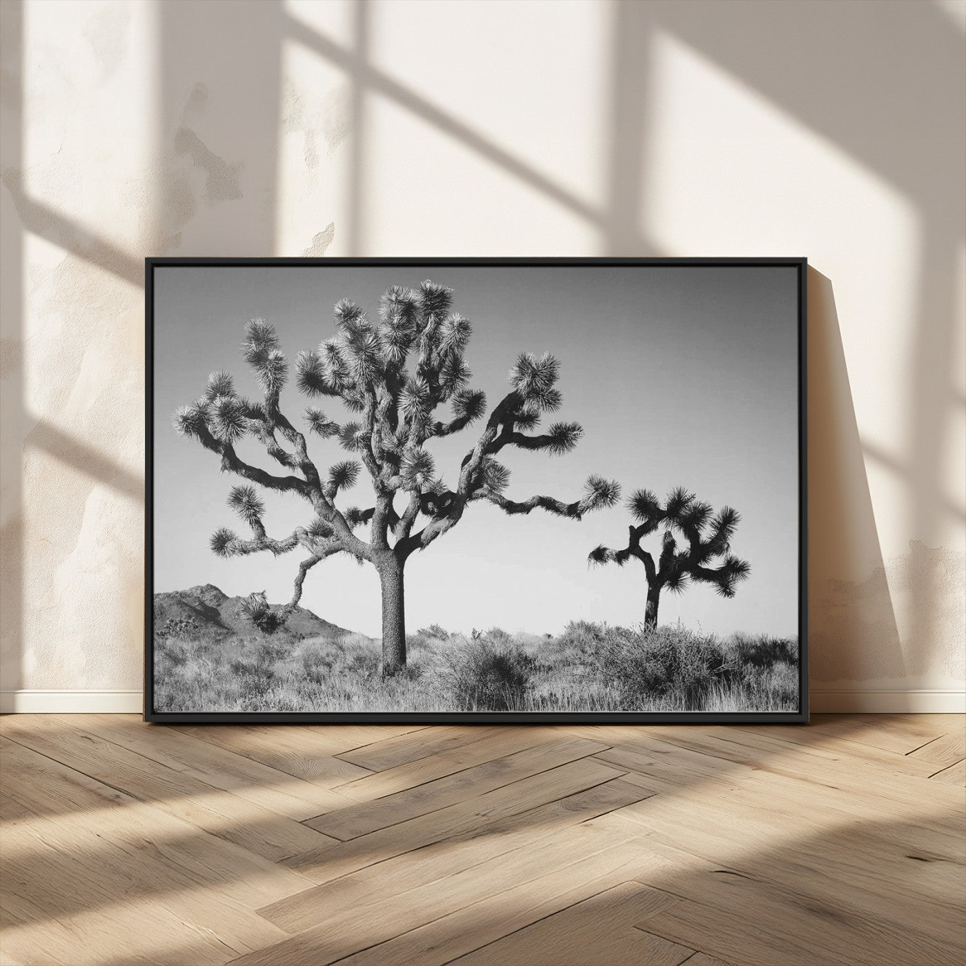 93692513-MGV-CV-36X24-Joshua Tree Wall Art Canvas Print – Framed Monochrome Desert Minimalist Nature Scene Southwestern Artwork for Home Office