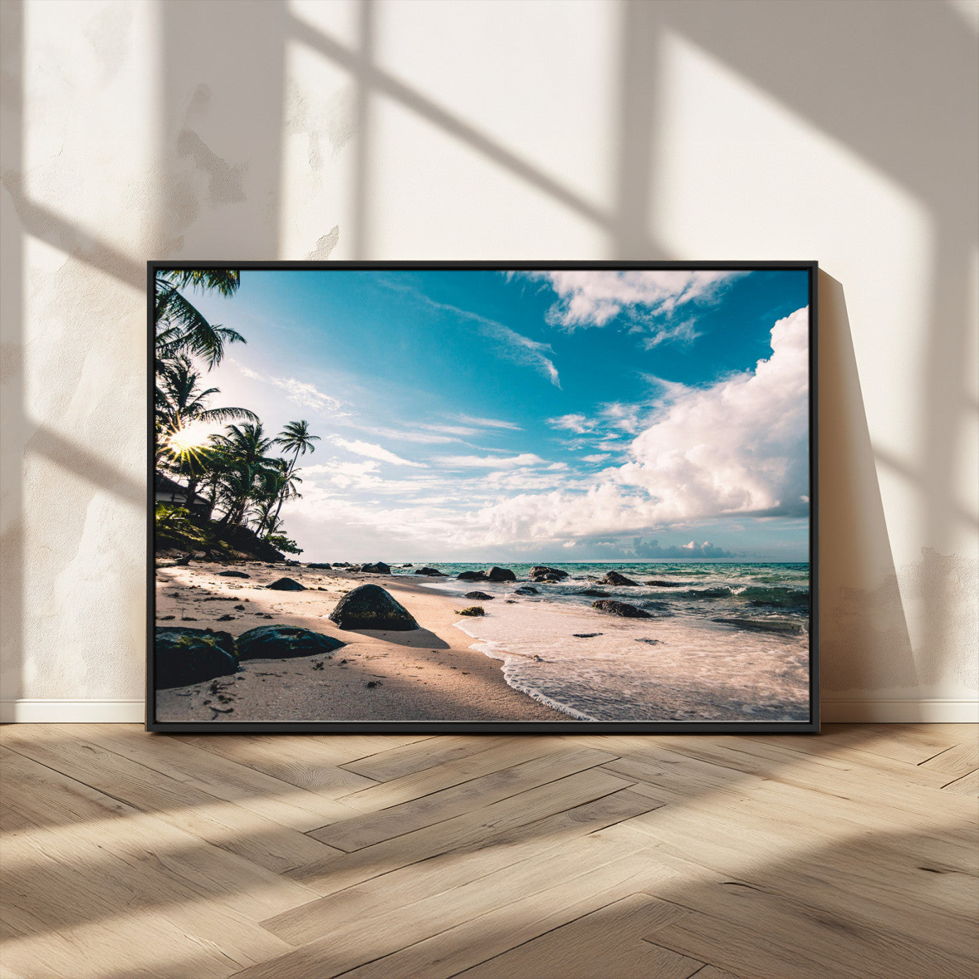 95301406-MGV-CV-36X24-Tropical Beach Wall Art Canvas Print – Framed Ocean Waves Relaxing Seascape Coastal Nature Scene Artwork for Home Office