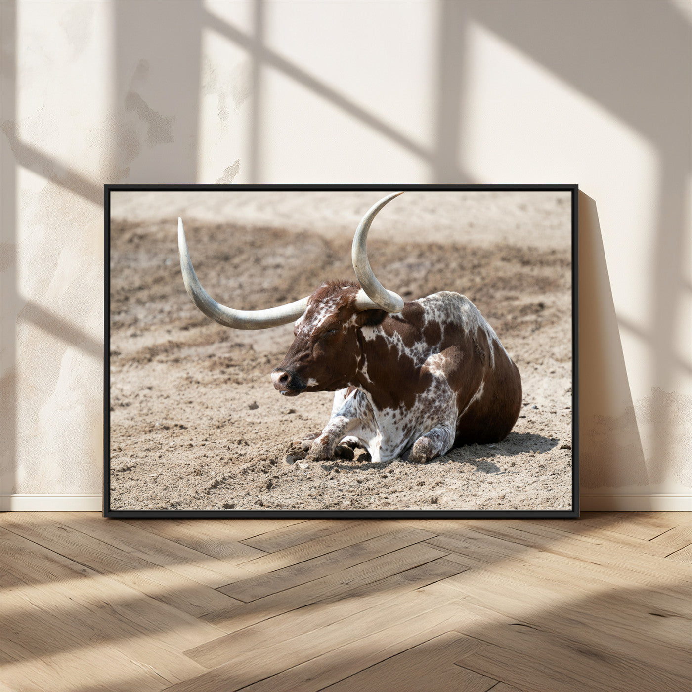 76549210-MGV-CV-36X24-Texas Longhorn Wall Art Canvas Print – Framed Country Living Farmhouse Rustic Cattle Scene Artwork for Home Office