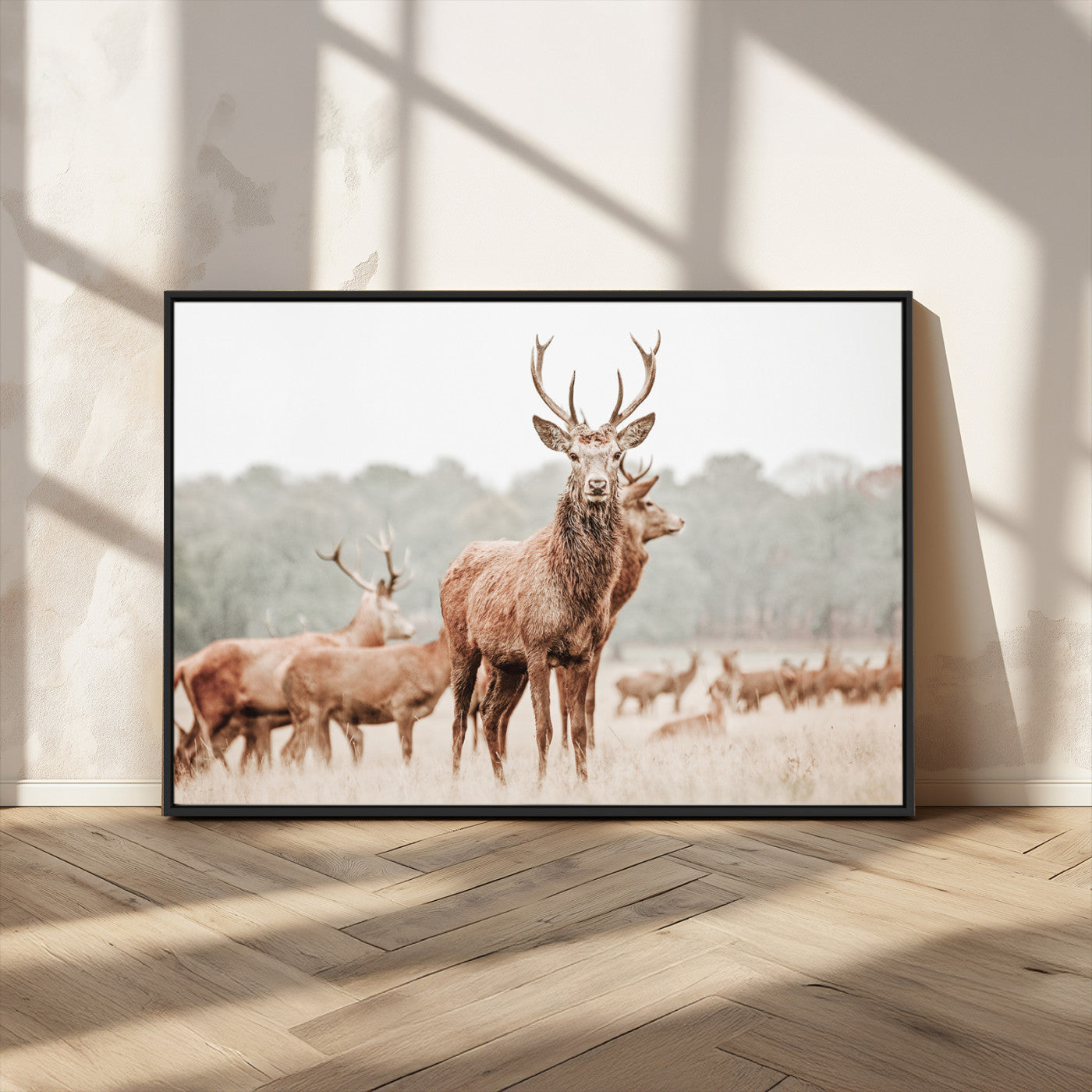 17659786-MGV-CV-36X24-Rustic Nature Wall Art Canvas Print – Stag Woodland Framed Wildlife Art Picture Print Perfect Lodge Decor