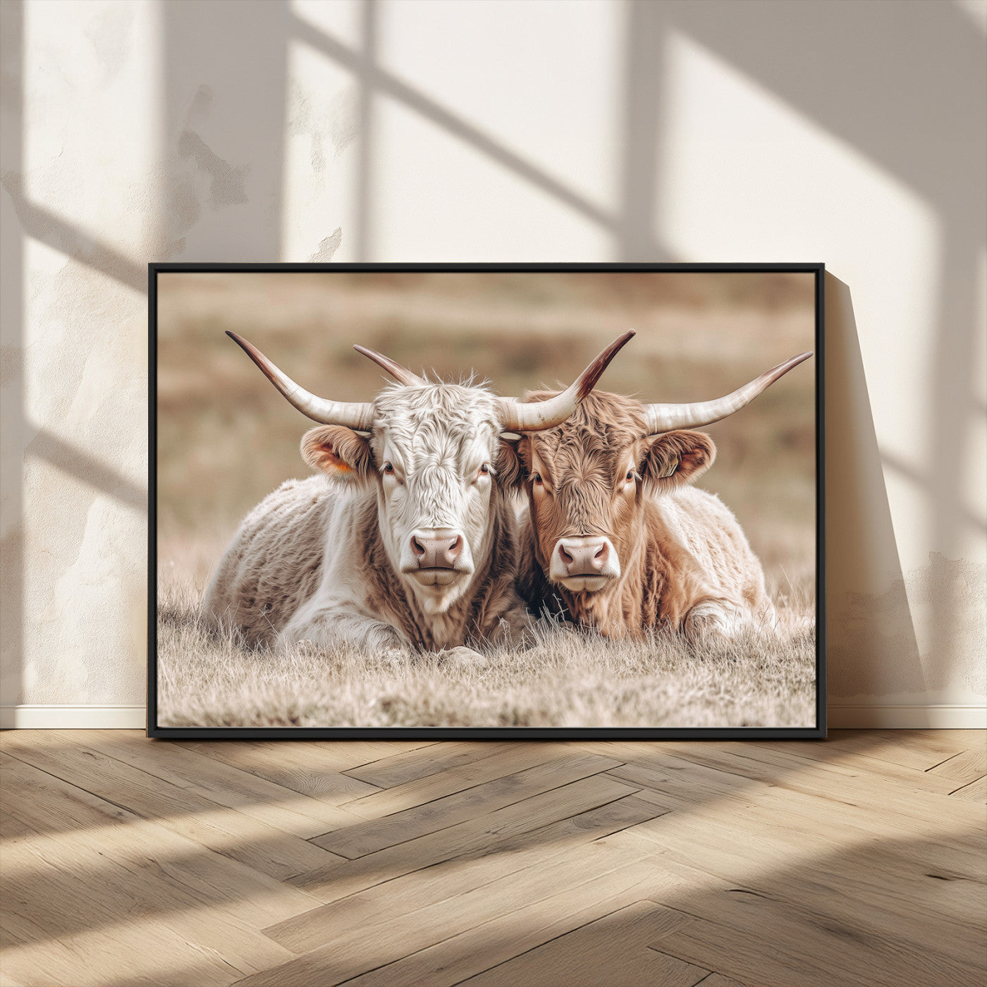 38651722-MGV-CV-36X24 - Highland Cows Meadow Canvas Wall Art – Peaceful Cow Photography Print, Rustic Farmhouse Animal Decor for Country Home, Living Room, Office