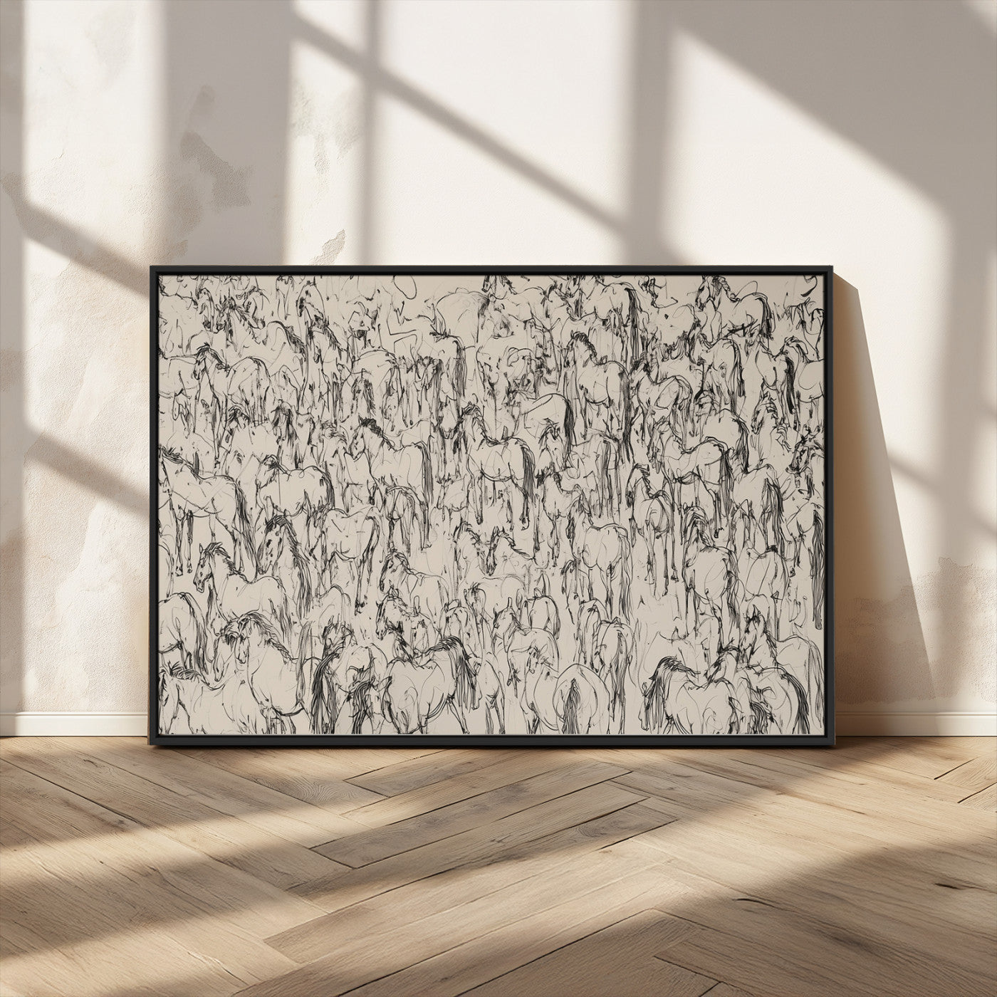 12358908-MGV-CV-36X24-Wild Horse Stampede Wall Art Canvas Print – Monochrome Running Horses Dynamic Motion Elegant Artwork for Home, Office