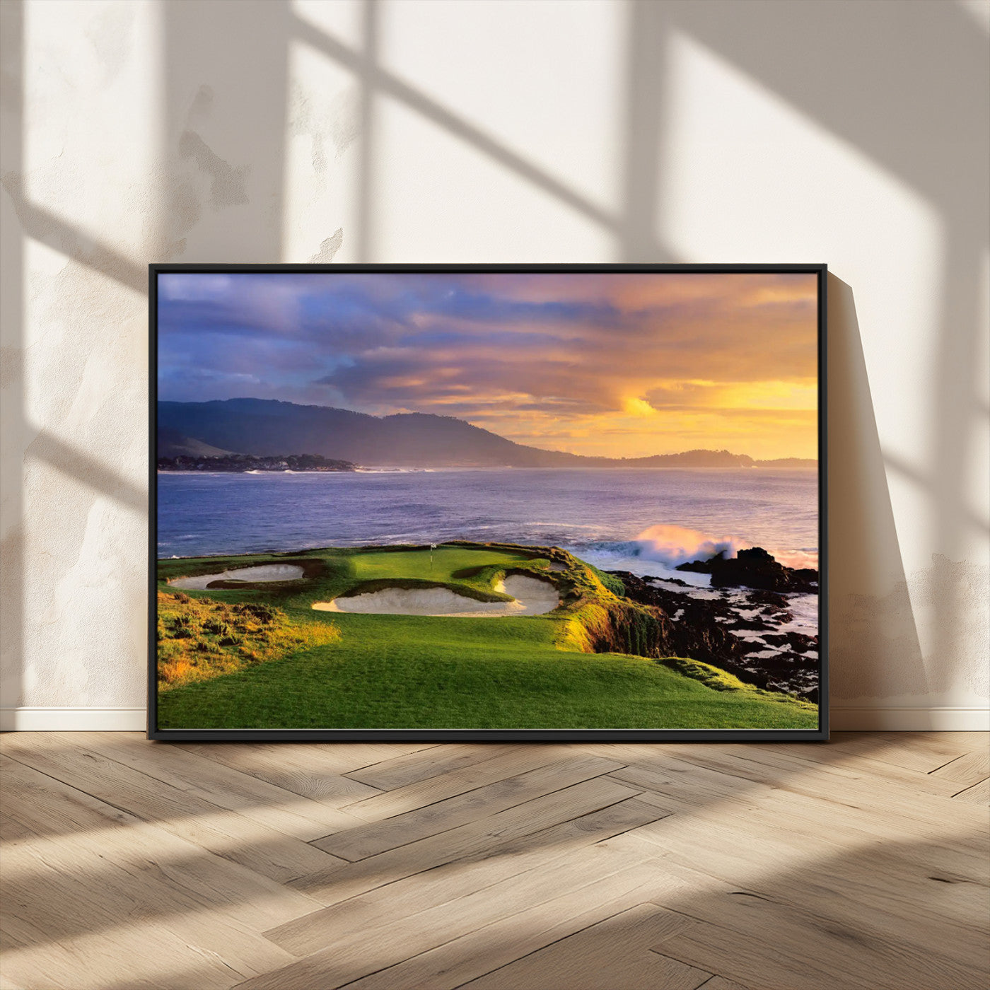 73699248-MGV-FC-36X24_Black-Pebble Beach Golf Wall Art Canvas Print – Iconic Coastal Golf Course Artwork for Home, Office, Living Room