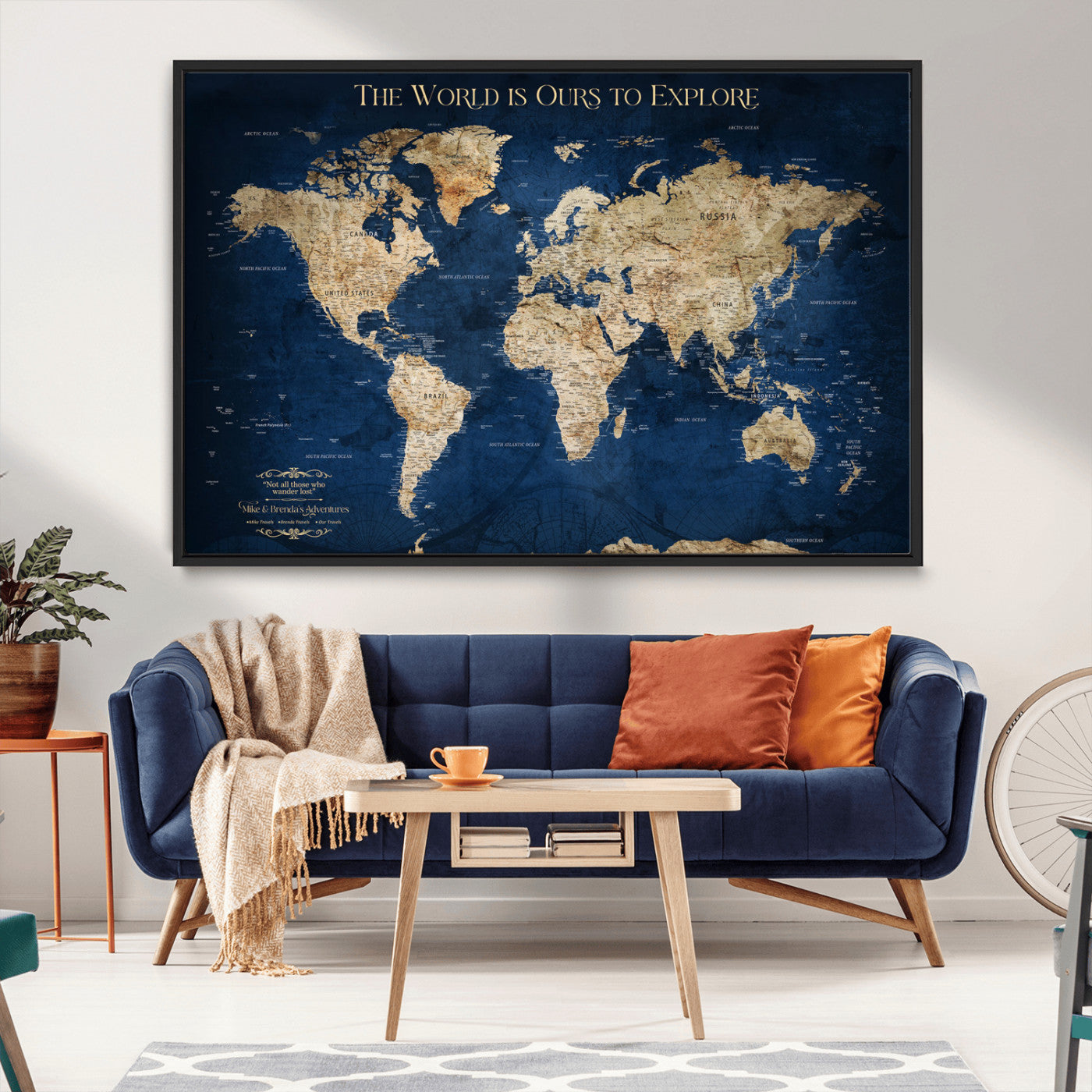 -Personalized Push Pin World Map Canvas Print – Custom Travel Tracker Wall Art, Framed Adventure Map Gift for Couples