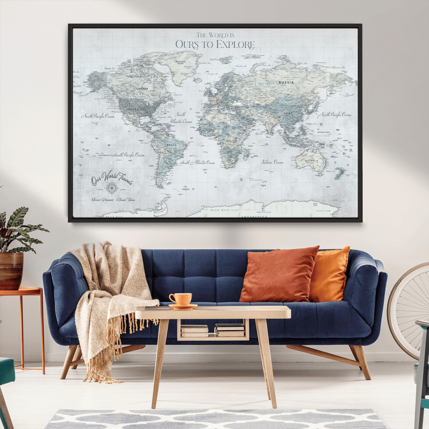 -Personalized Push Pin World Map Canvas Print – Custom Adventure Travel Map Framed Wall Art Gift for home, office