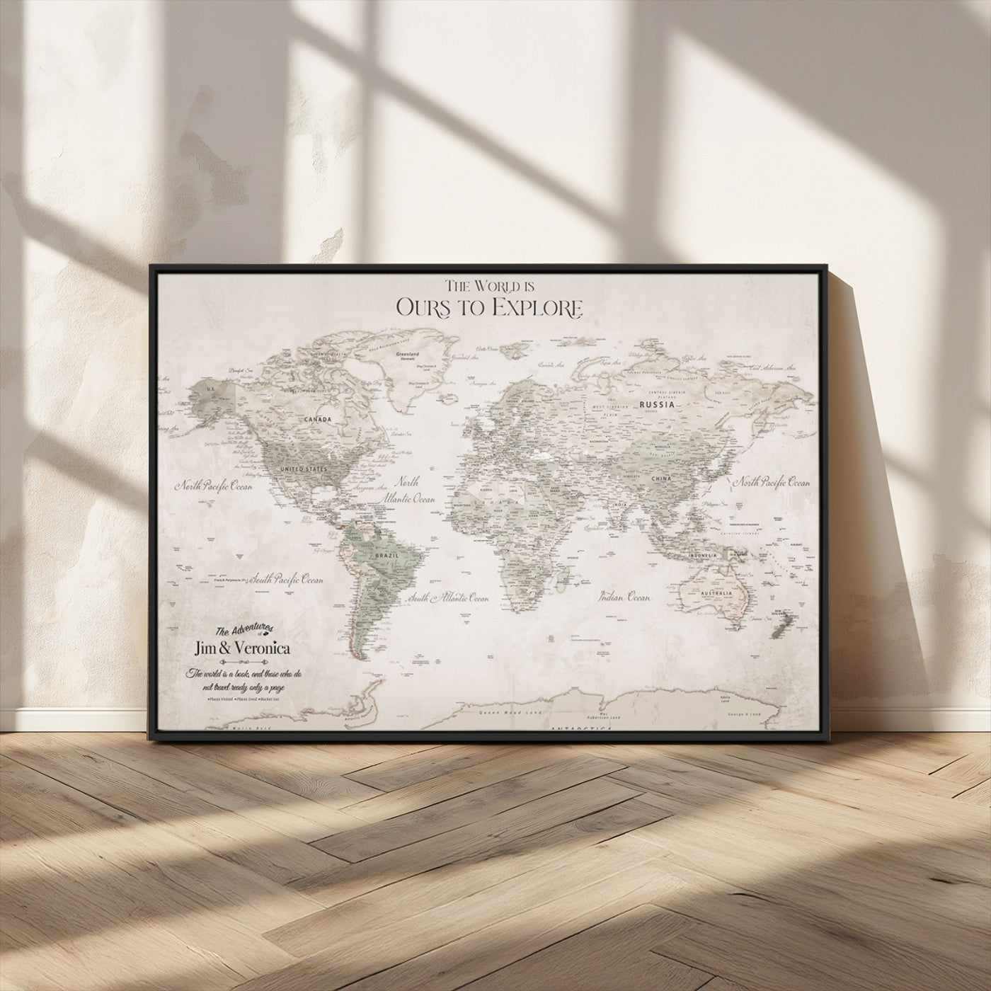 -Personalized Push Pin World Map Wall Art Canvas Print – Custom Framed Travel Tracker Gift for Couples or Family for home, office