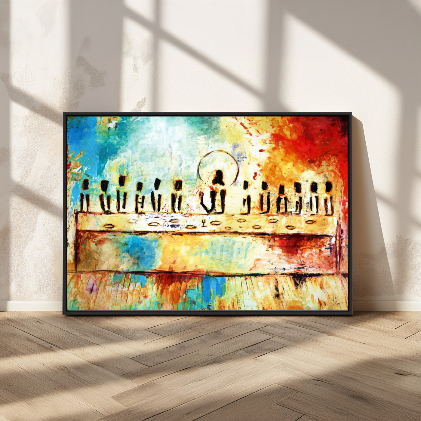 YKE34632598CR-MGV-FC-36X24_Black-Abstract Last Supper Wall Art – Apostles Canvas Print Religious Painting Spiritual Decor for Home, Office