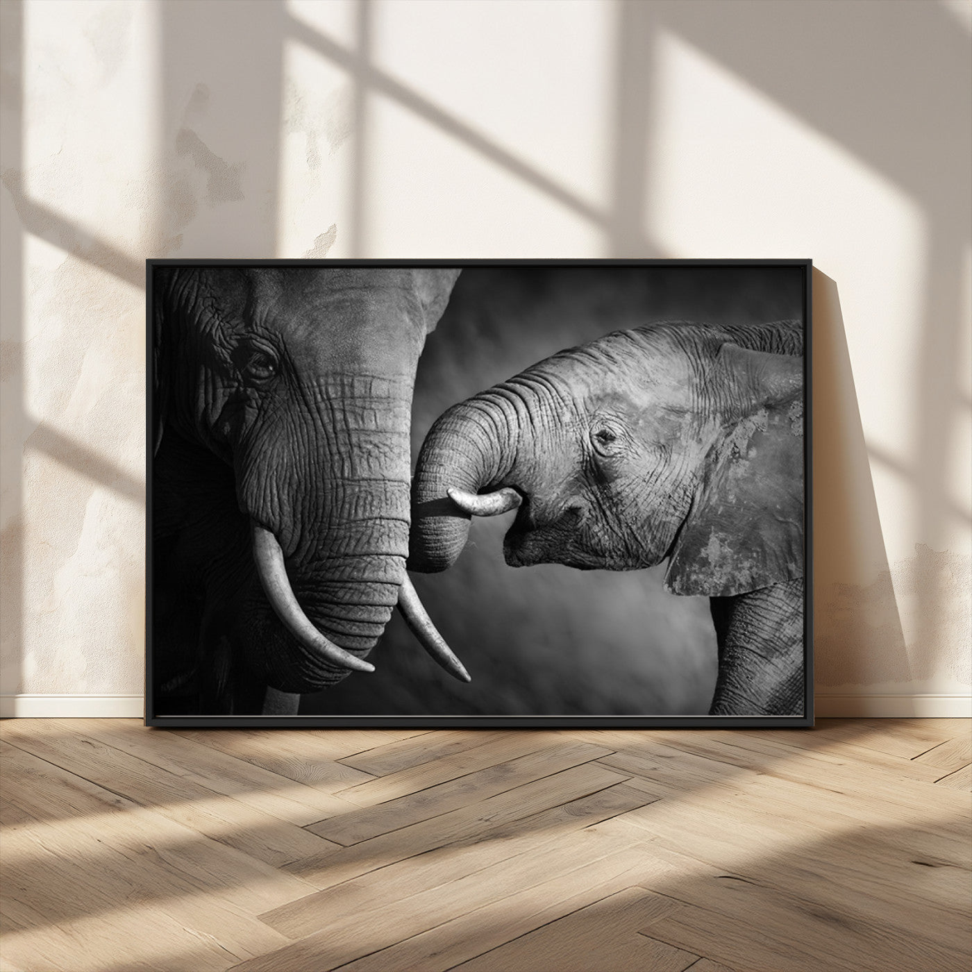-Elephant Family Wall Art Canvas, Framed Elephant Family Canvas Print