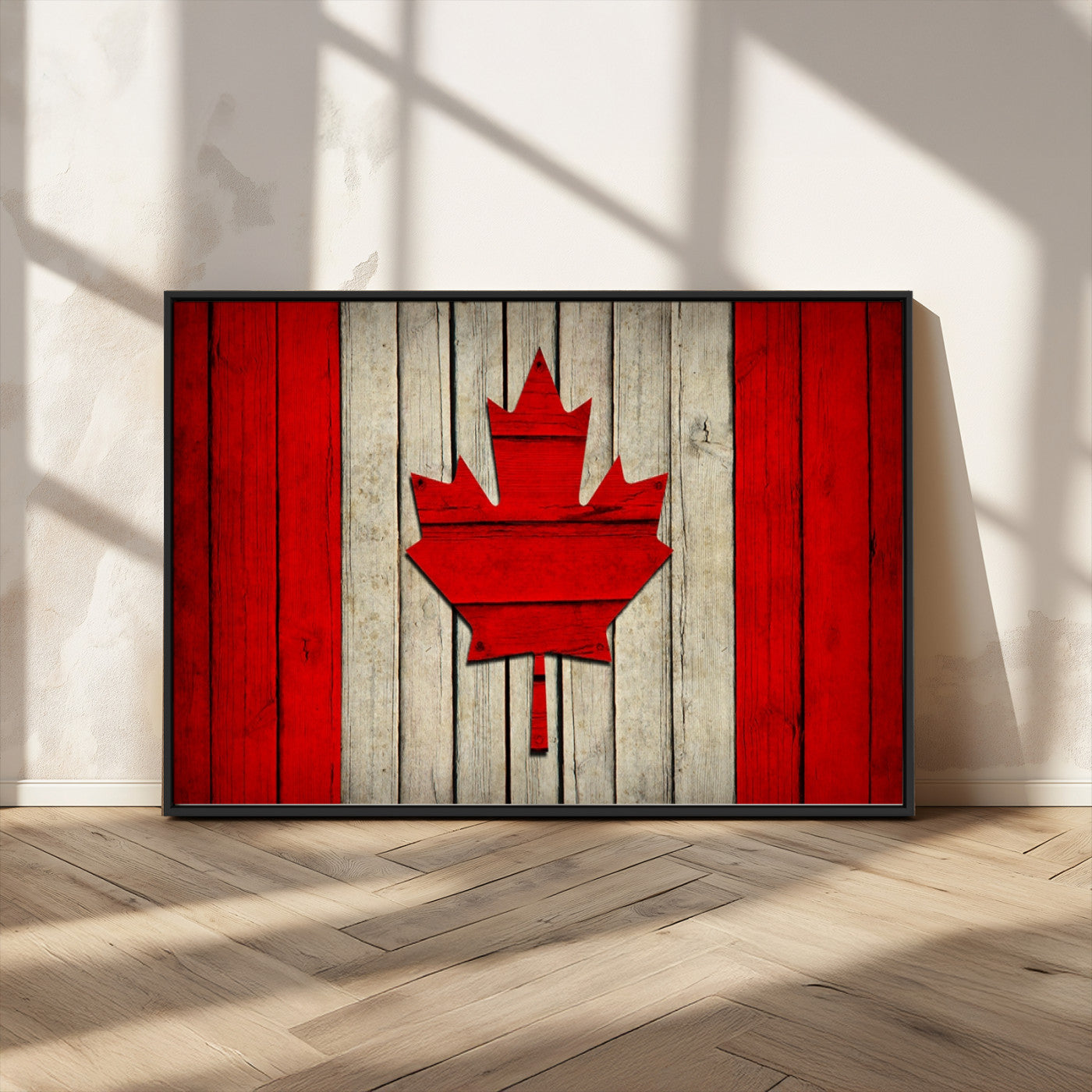 22674-MGV-CV-36X24-Rustic Canada Flag Wall Art – Framed Canadian Flag Canvas Print, Vintage Wood Texture Home or Office Decor