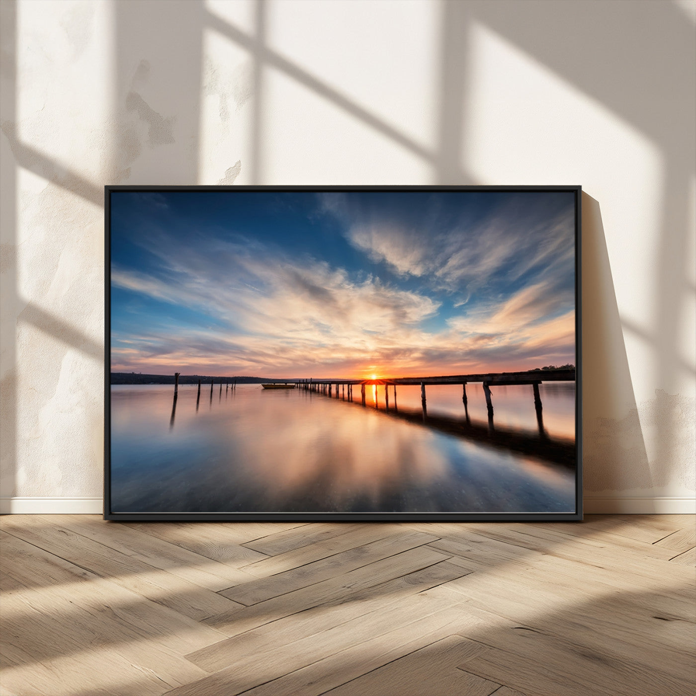 39967-MGV-CV-36X24-Wooden Pier on Seascape and Sunset Wall Art Canvas Print