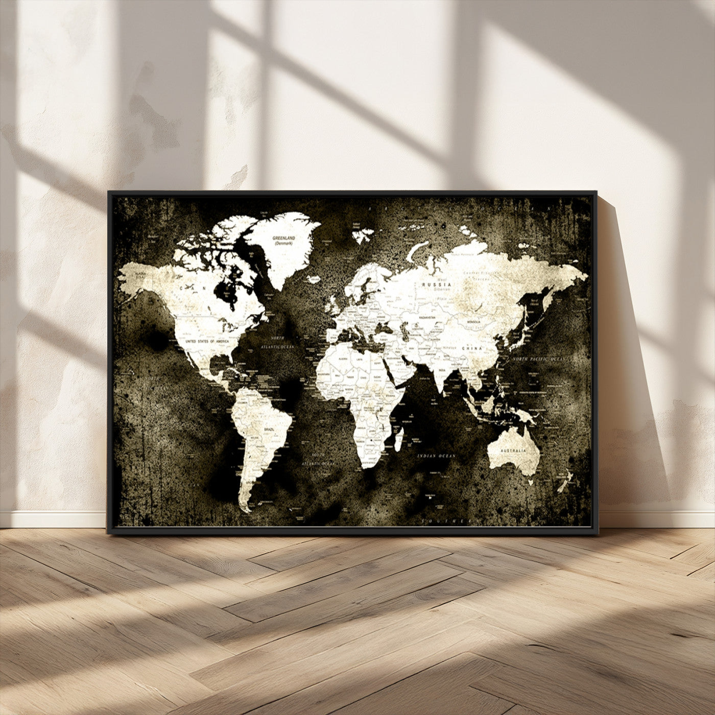 66737-MGV-CV-36X24-Vintage World Map Canvas Wall Art – Framed Push Pin Travel Map for Home and Office Decor, Rustic Wall Artwork for Travelers