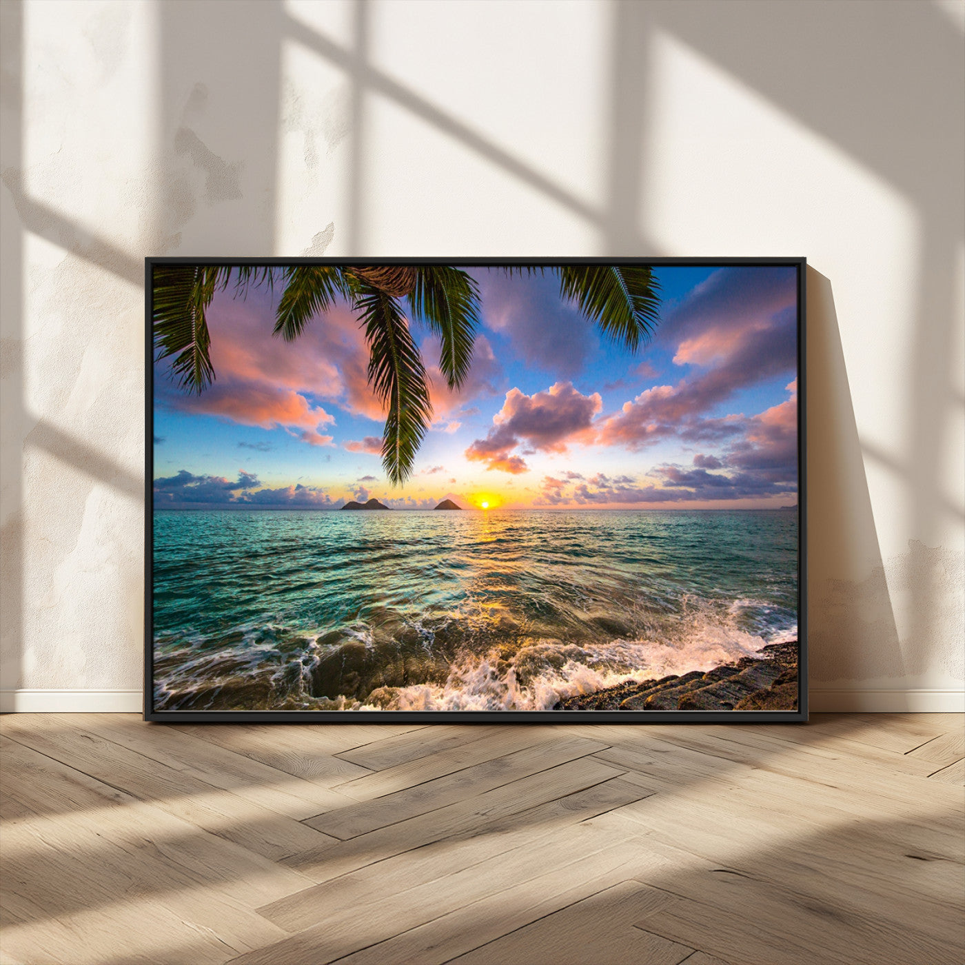 -Framed Tropical Sunset Art Canvas Print