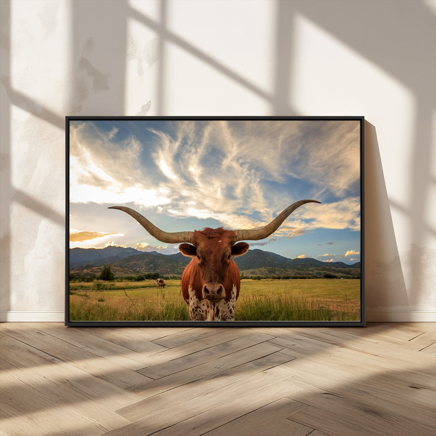 55416-MGV-CV-36X24-Texas Longhorn Canvas Wall Art – Majestic Triptych Animal Print – Rustic Western Decor for Living