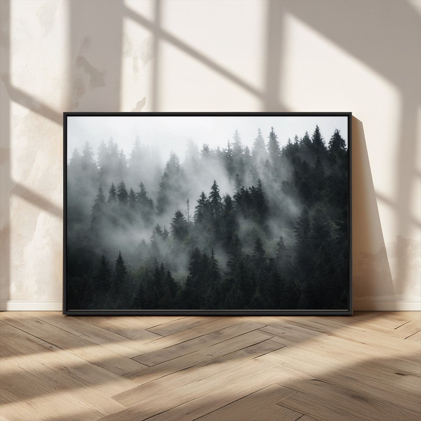 52359-MGV-CV-36X24-Foggy Forest Wall Art Canvas Print | 3 Panel Large Misty Landscape for Dining Room, Office, or