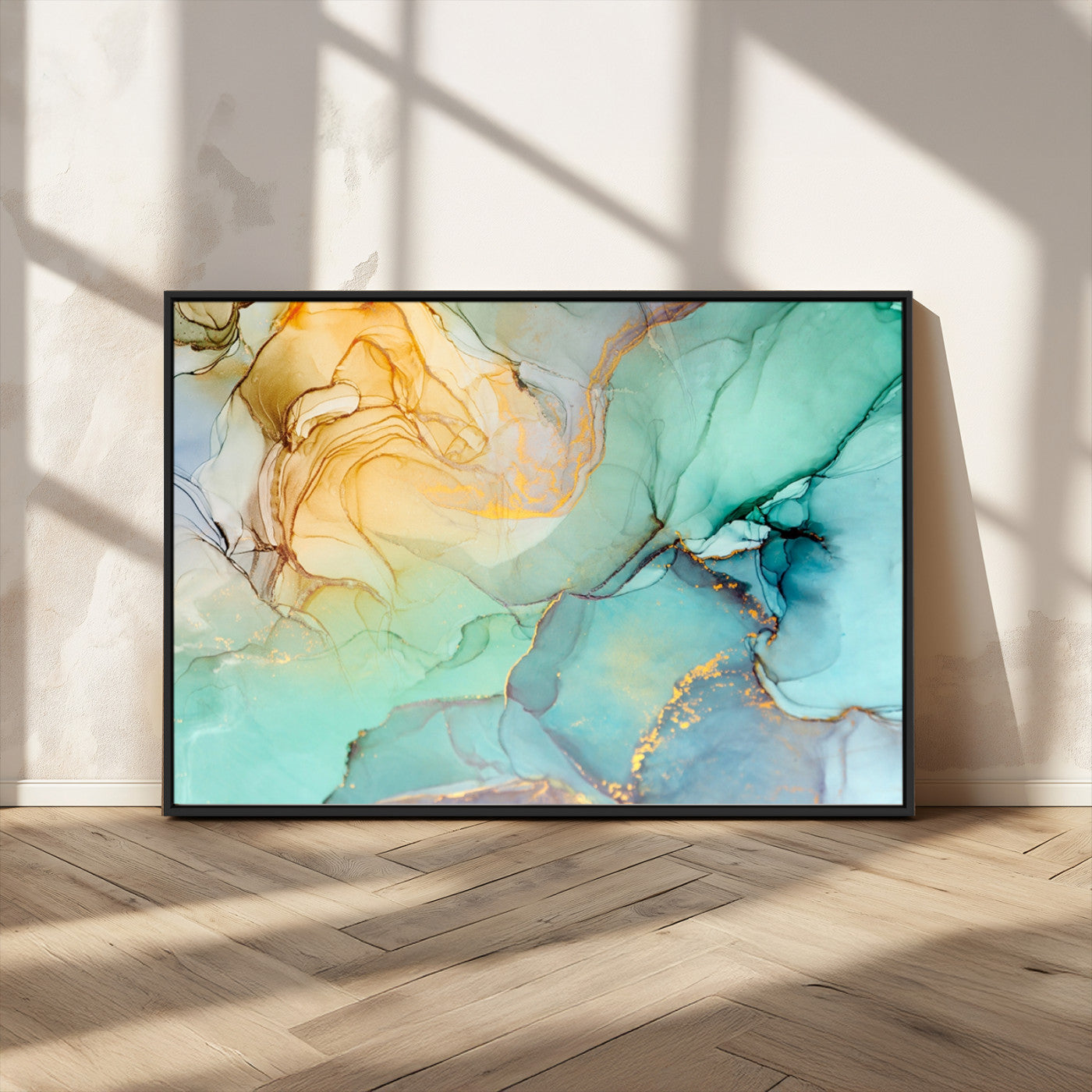 47242-MGV-CV-36X24-Green Marble Fluid Effect Wall Art Abstract Canvas Wall Art Print