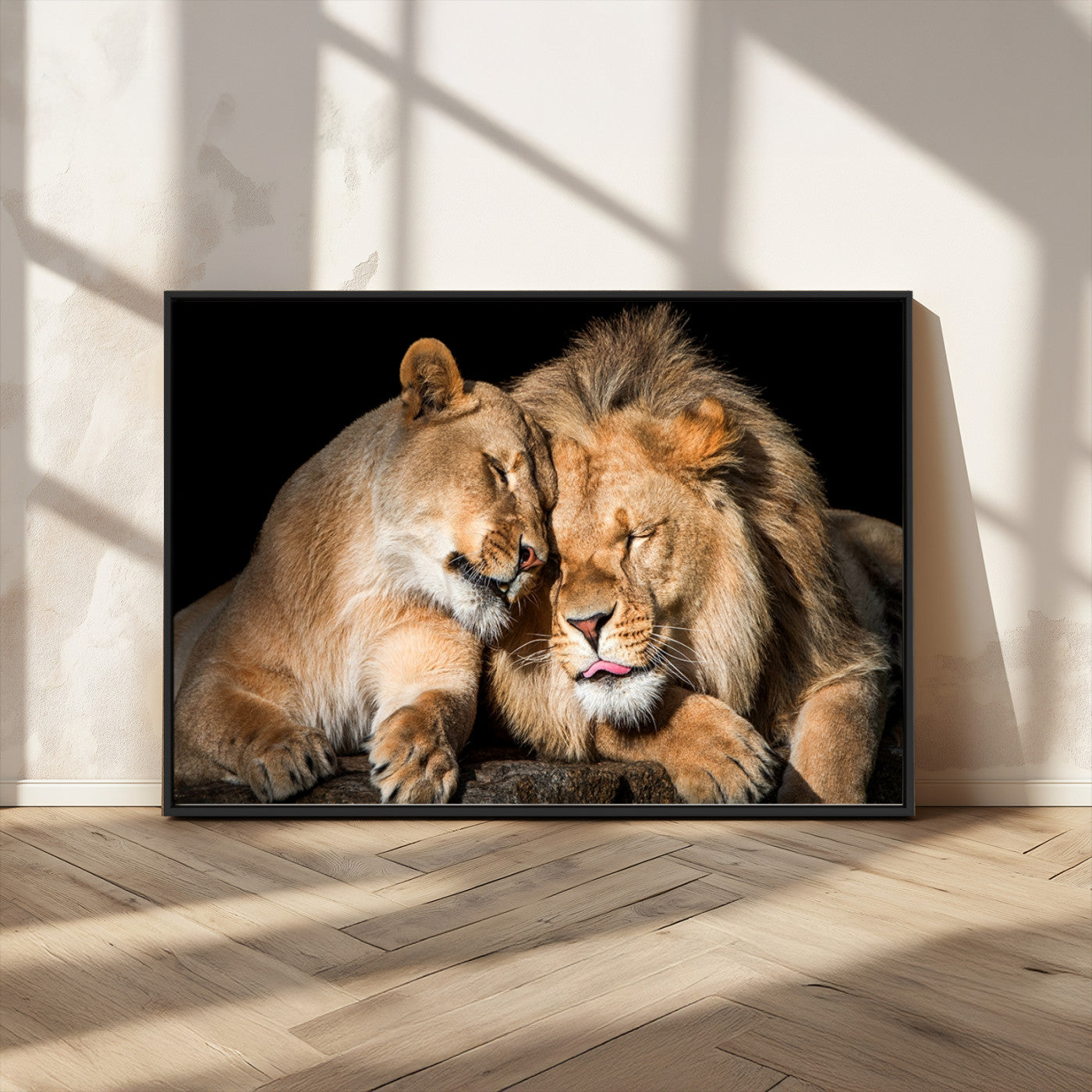 33694-MGV-CV-36X24-Lion and Lioness Wall Art Canvas Print – Framed African Wildlife Animal-Themed Artwork for Home, Office, Living Room
