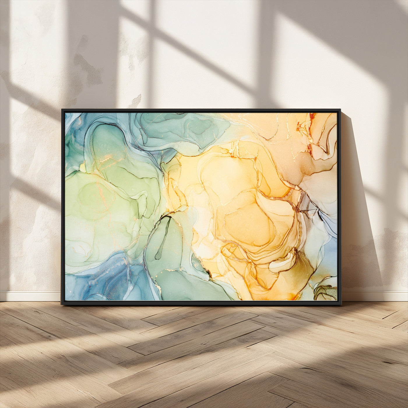 42195-MGV-CV-36X24-Green and Yellow Marble Fluid Effect Wall Art, Green and Yellow Marble Canvas Wall Art Print