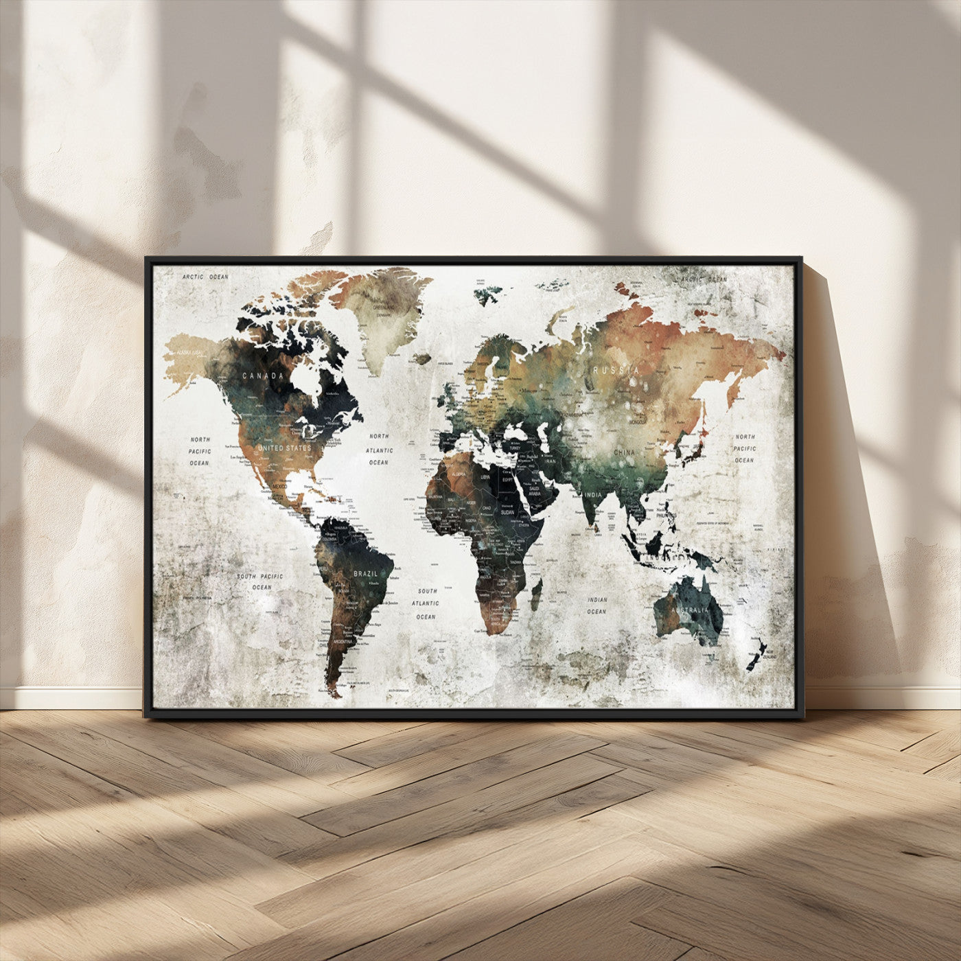 19444-MGV-CV-36X24-Push Pin World Map Canvas Print – Travel Tracker Wall Art for Couples, Perfect Anniversary Gift for Home or Office Decor