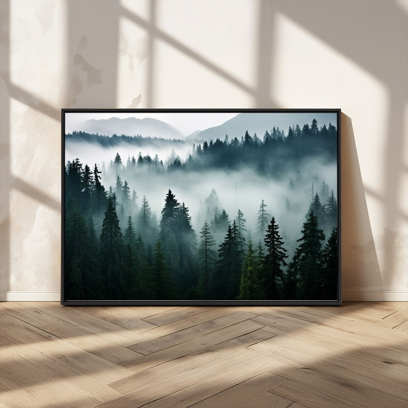 -Captivating Misty Forest Wall Art Canvas, Premium Canvas Print a Foggy and Serene Atmosphere