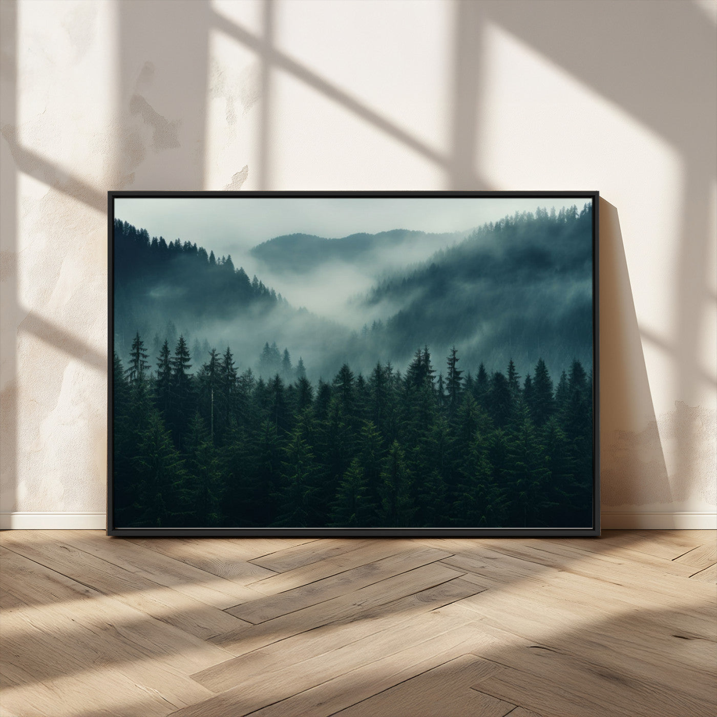 -Captivating Misty Forest Wall Art Premium Canvas Print, Foggy and Serene Atmosphere Wall Art Canvas