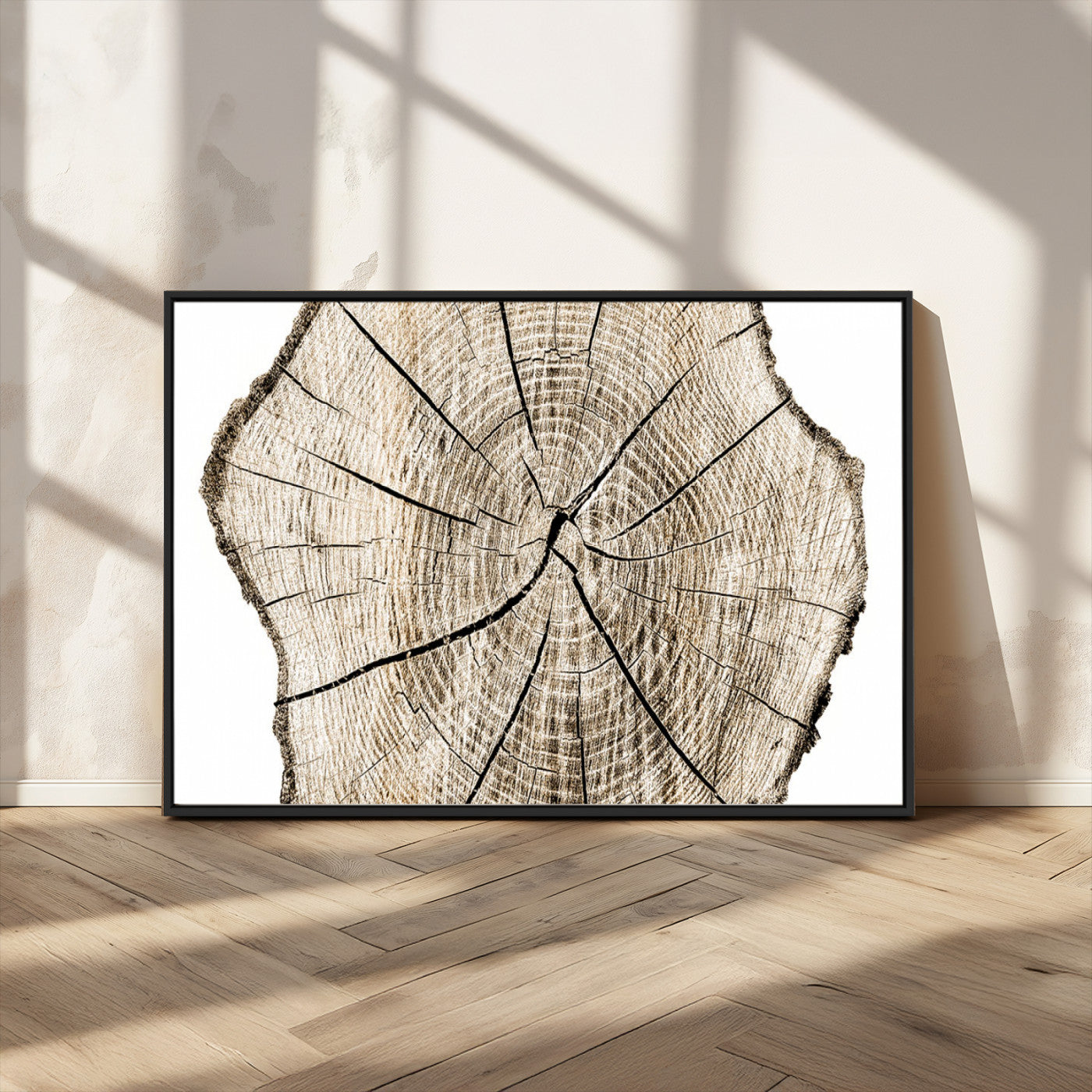 12450-MGV-FC-36X24_Black-Abstract Wood Tree Ring Wall Art - Ready to Hang Minimalist Wooden Design for Rustic & Contemporary