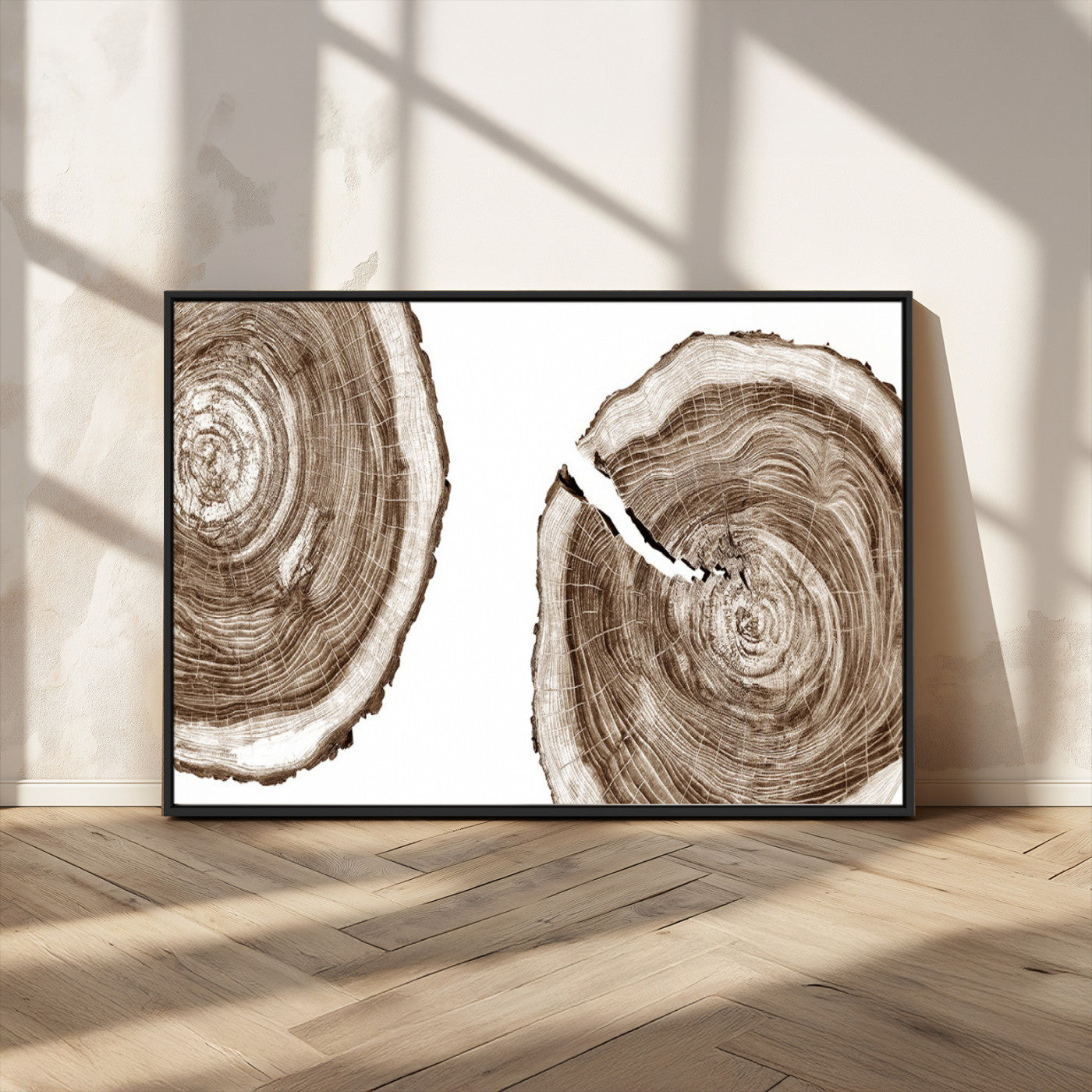43743-MGV-CV-36X24-Wood Tree Ring Wall Art Canvas Prints, Tree Rings – Minimalist Black and White Wood Art | Triptych