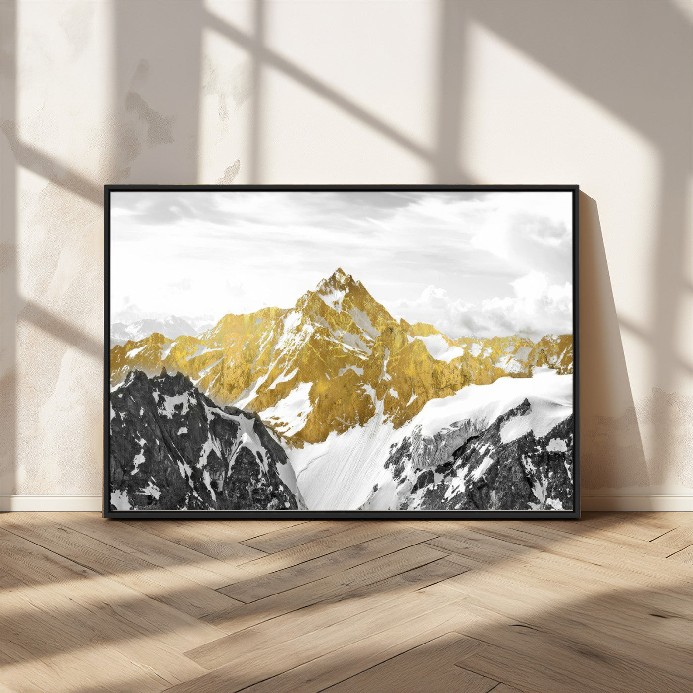 32102-MGV-CV-36X24-Gold Abstract Mountains Wall Art Print on Canvas, Nature Wall Art Print,