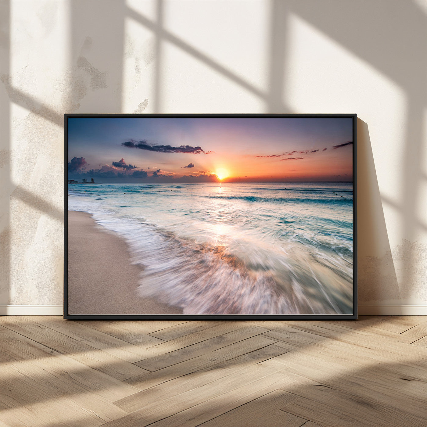 -Sunset Beach Wall Art – Soothing Coastal Landscape, Ready to Hang for Tranquil Home Decor