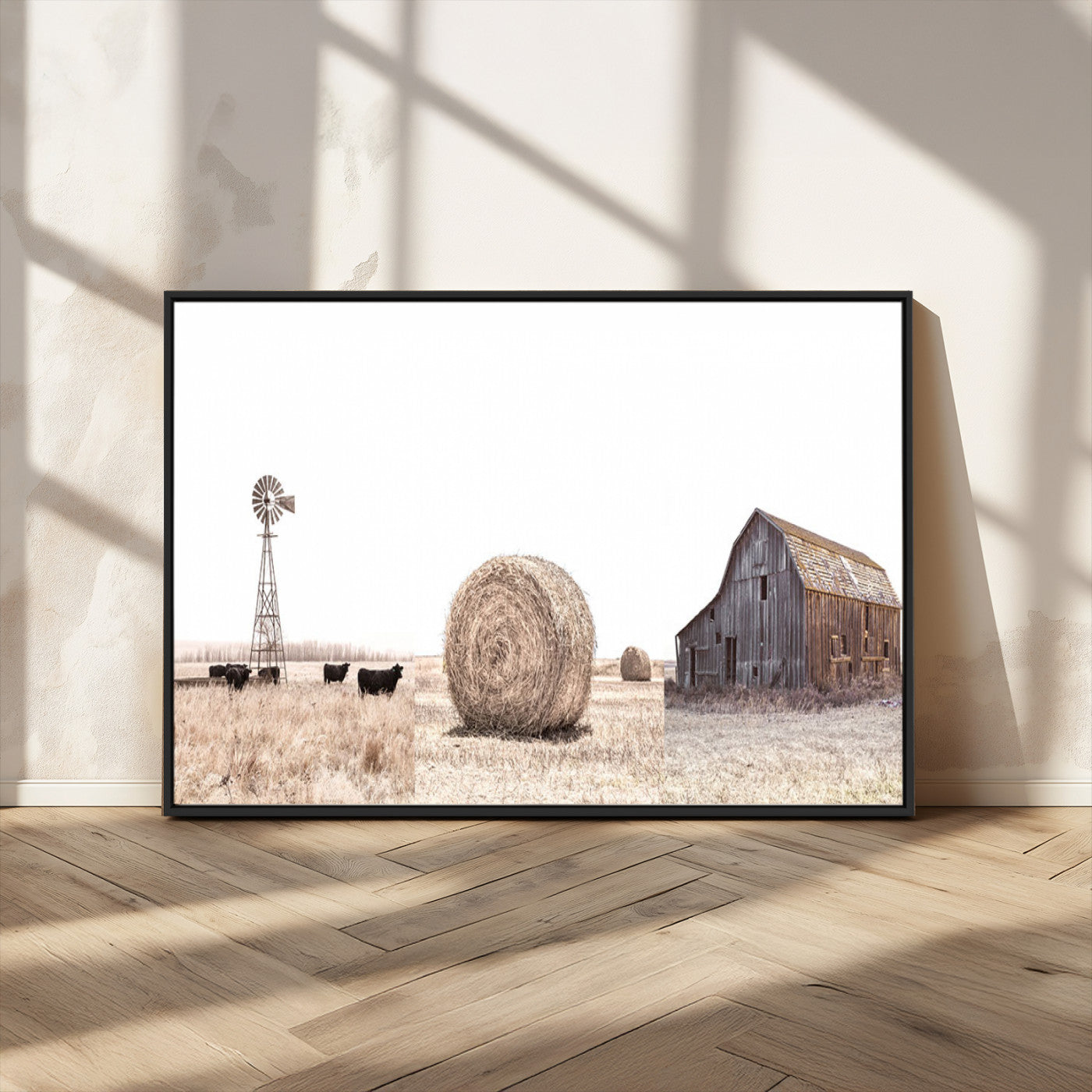 30918-MGV-CV-36X24-Rustic Farmhouse Wall Art Set of 3 – Country Barn and Wheat Field | Farm Prints for Country Home and