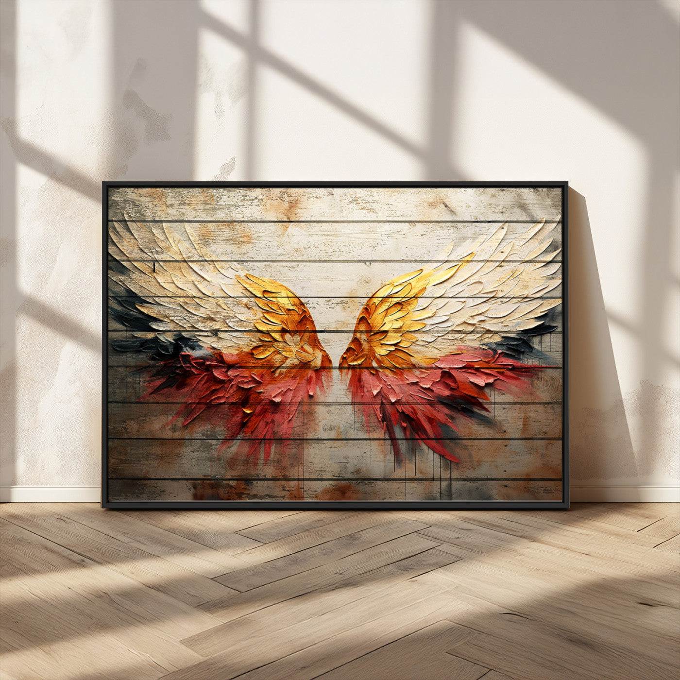 19244-MGV-CV-36X24-Abstract Angel Wings Canvas Wall Art – Framed and Ready to Hang Modern Angelic Wings Decor for