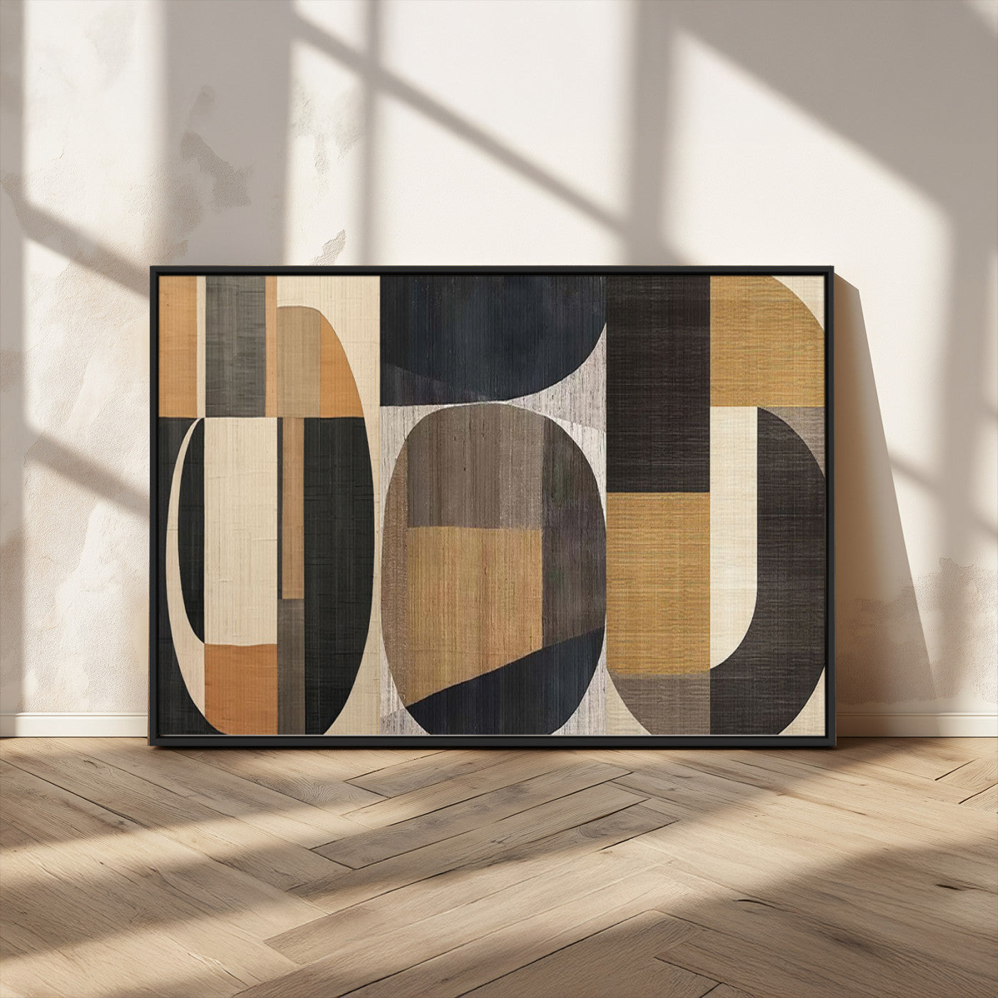 84035-MGV-FC-36X24_Black-Modern Brown Wabi Sabi Wall Art Canvas Print Set – Framed Minimalist Abstract Artwork for Home, Office Decor